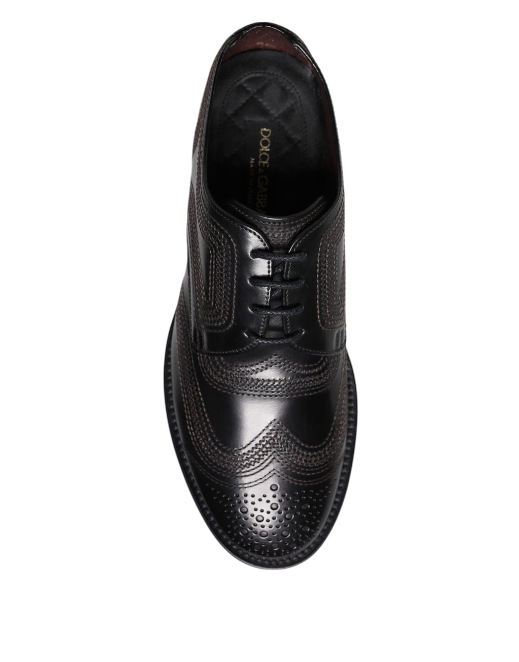 Schwarze, bestickte, klassische Derby-Schuhe aus Leder