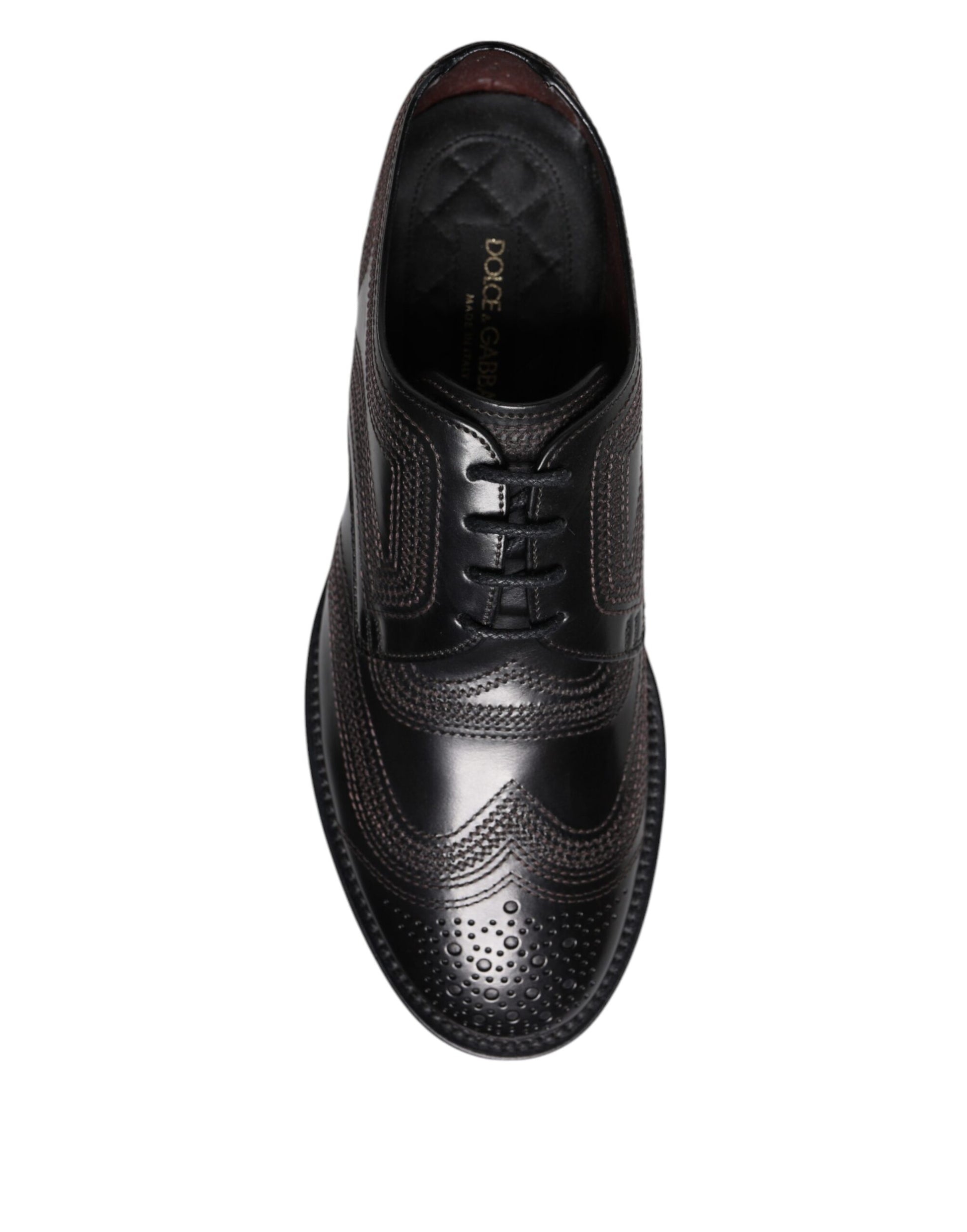 Schwarze, bestickte, klassische Derby-Schuhe aus Leder