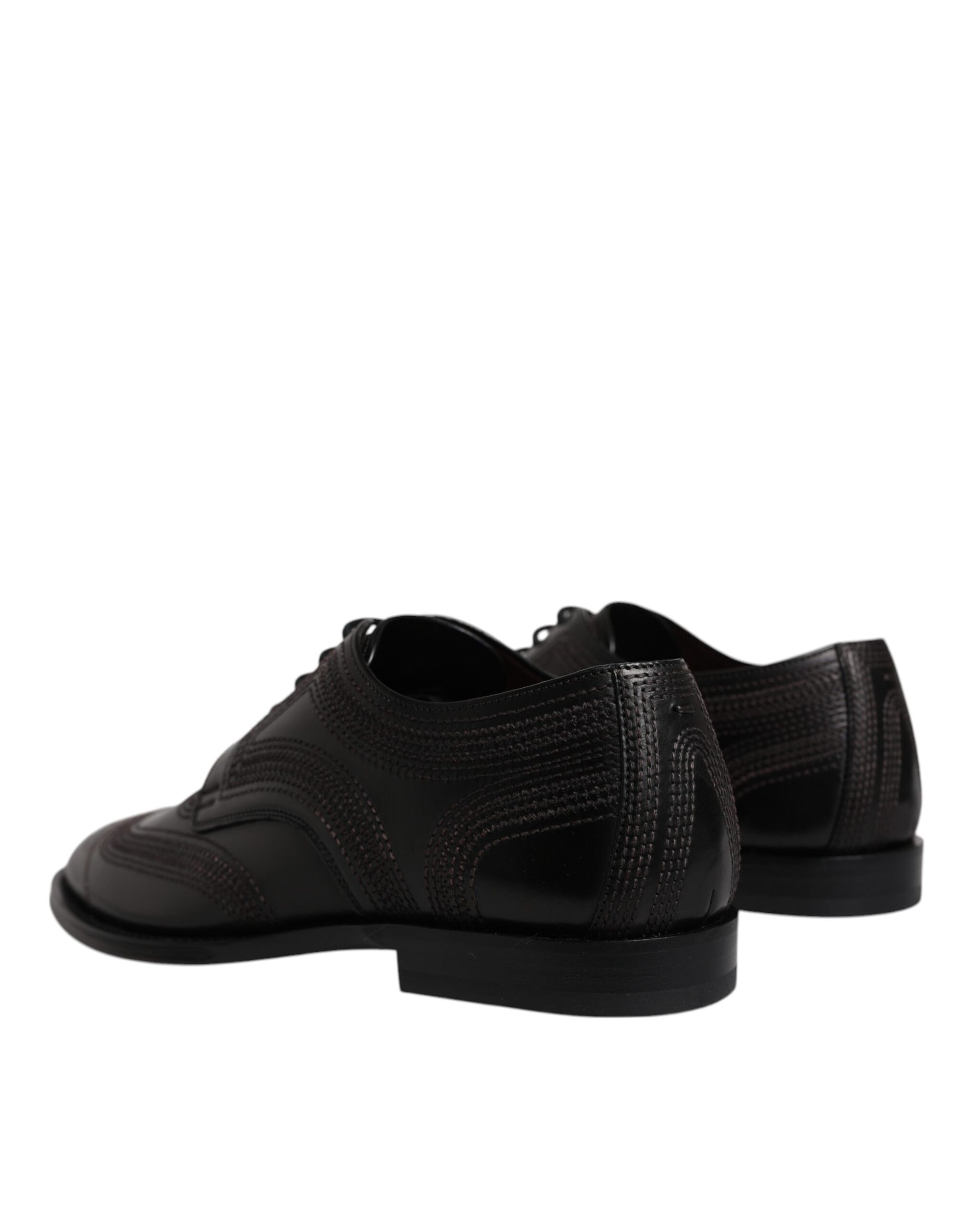 Schwarze, bestickte, klassische Derby-Schuhe aus Leder