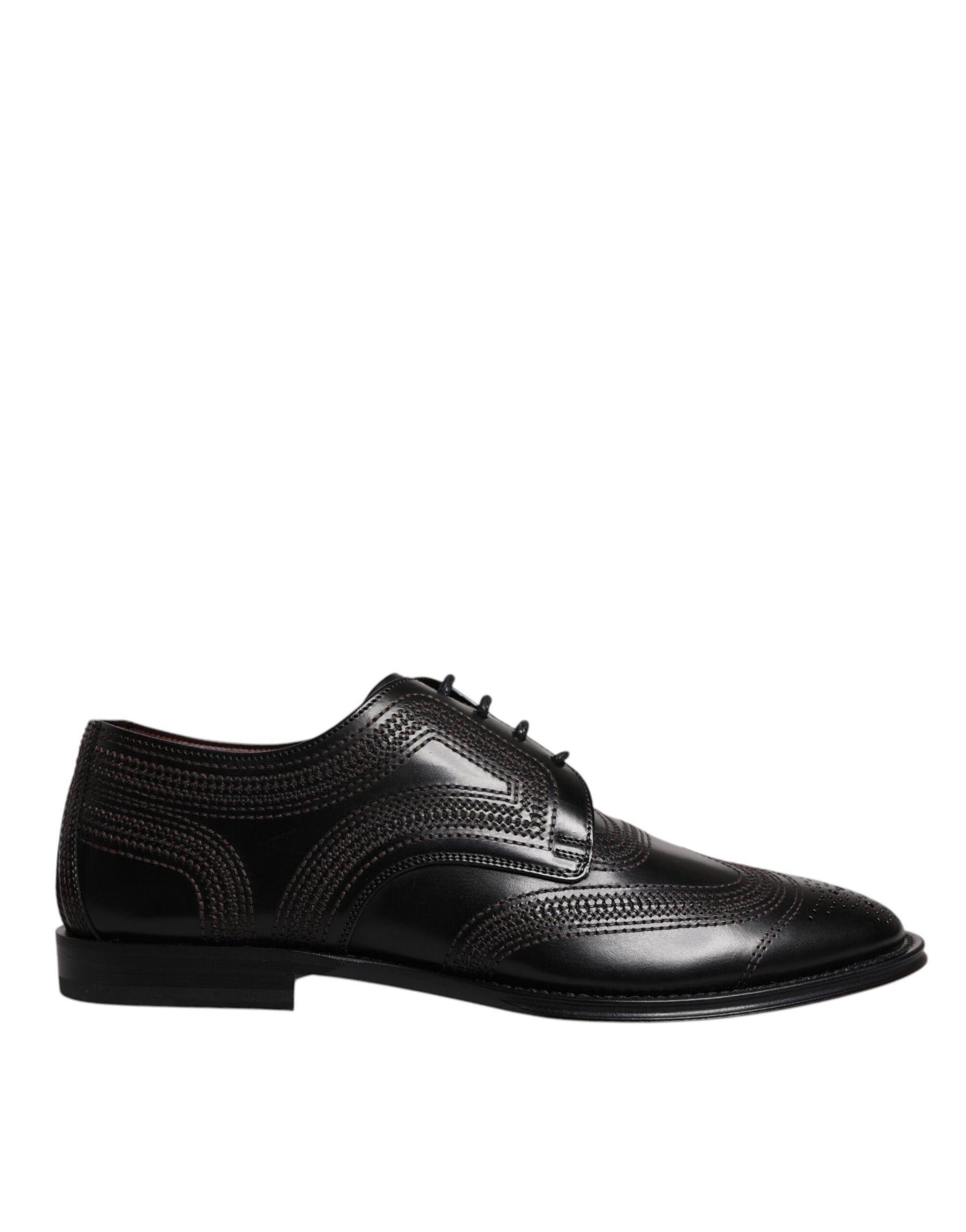 Schwarze, bestickte, klassische Derby-Schuhe aus Leder