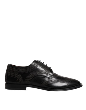Dolce & Gabbana Black Embroidered Classic Leather Derby Dress Shoes