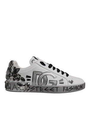 Weiß Silber Kristall Logo Portofino Sneakers Schuhe