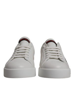 Dolce & Gabbana White Red Leather Logo Low Top Sneakers Shoes