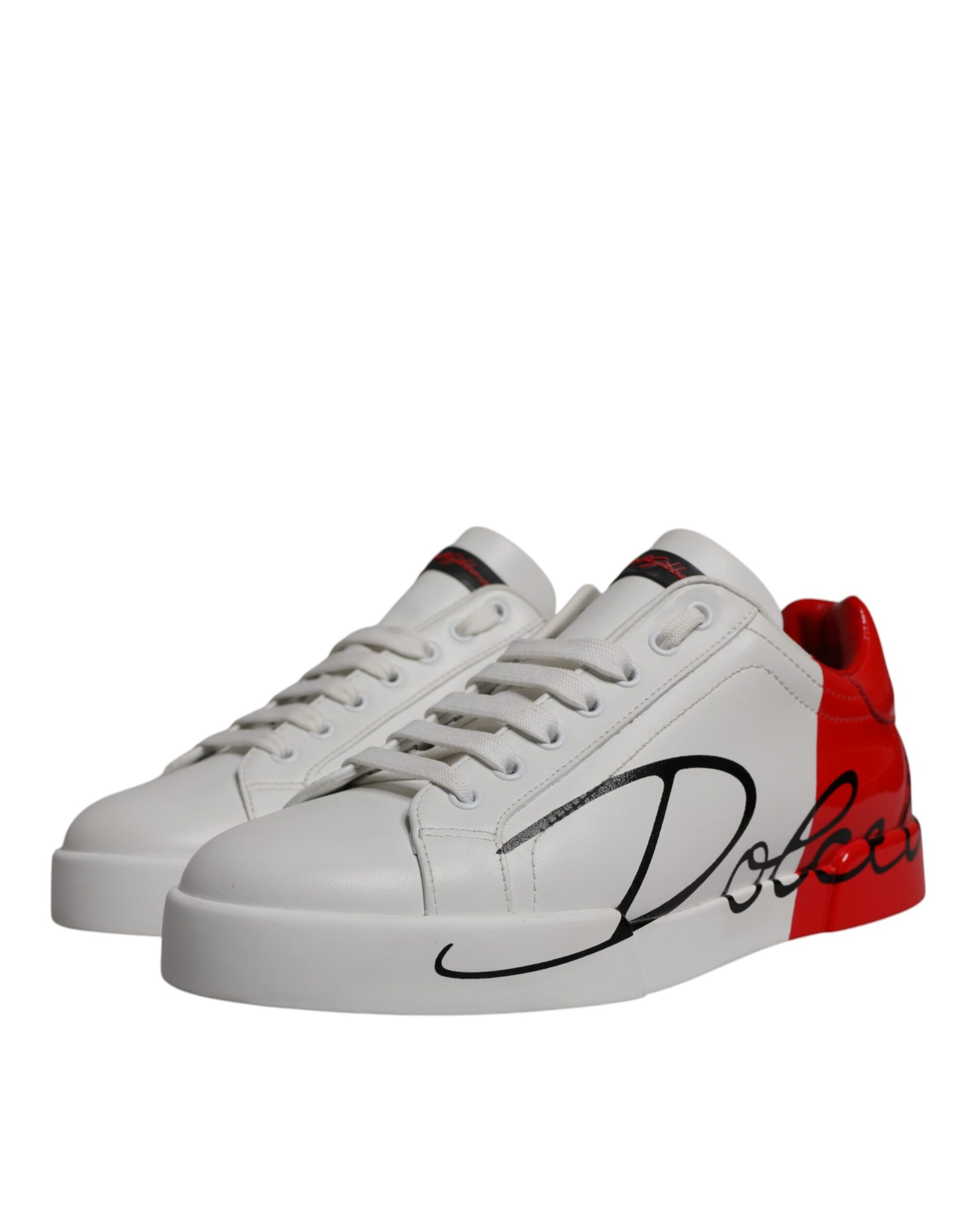 Dolce & Gabbana White Red Leather Logo Low Top Sneakers Shoes