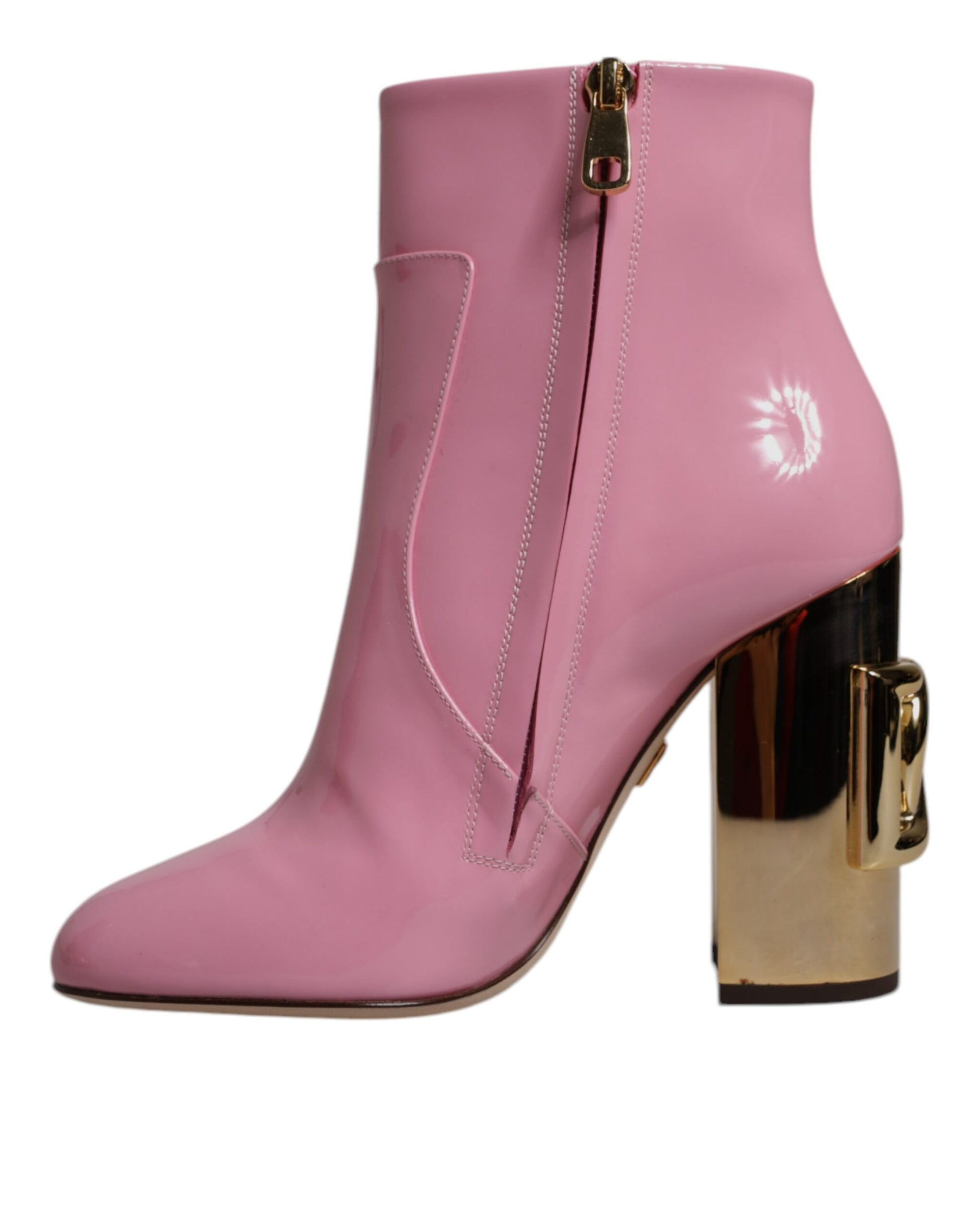 Dolce & Gabbana Pink Patent Leather Heel Mid Calf Boots Shoes