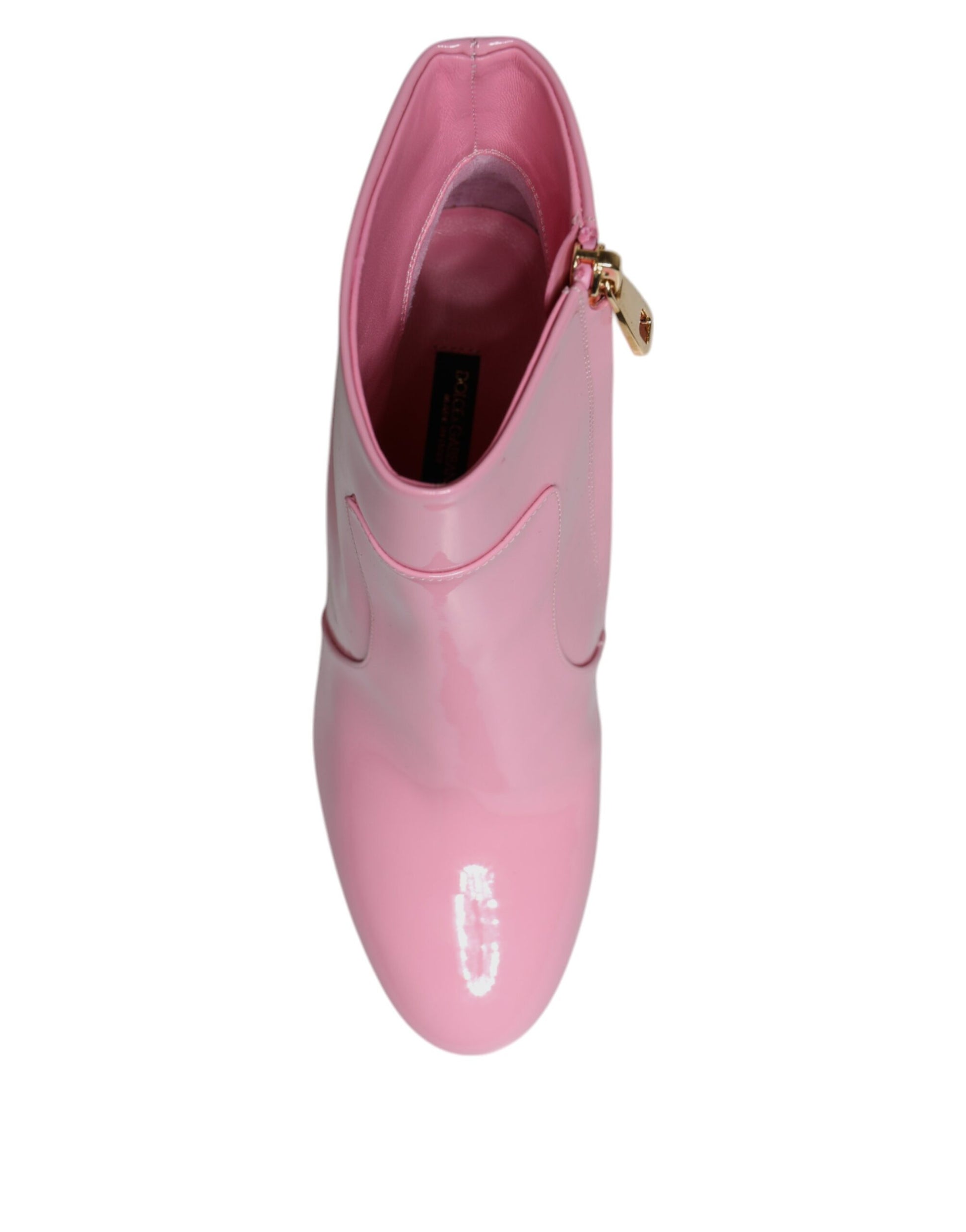 Dolce & Gabbana Pink Patent Leather Heel Mid Calf Boots Shoes