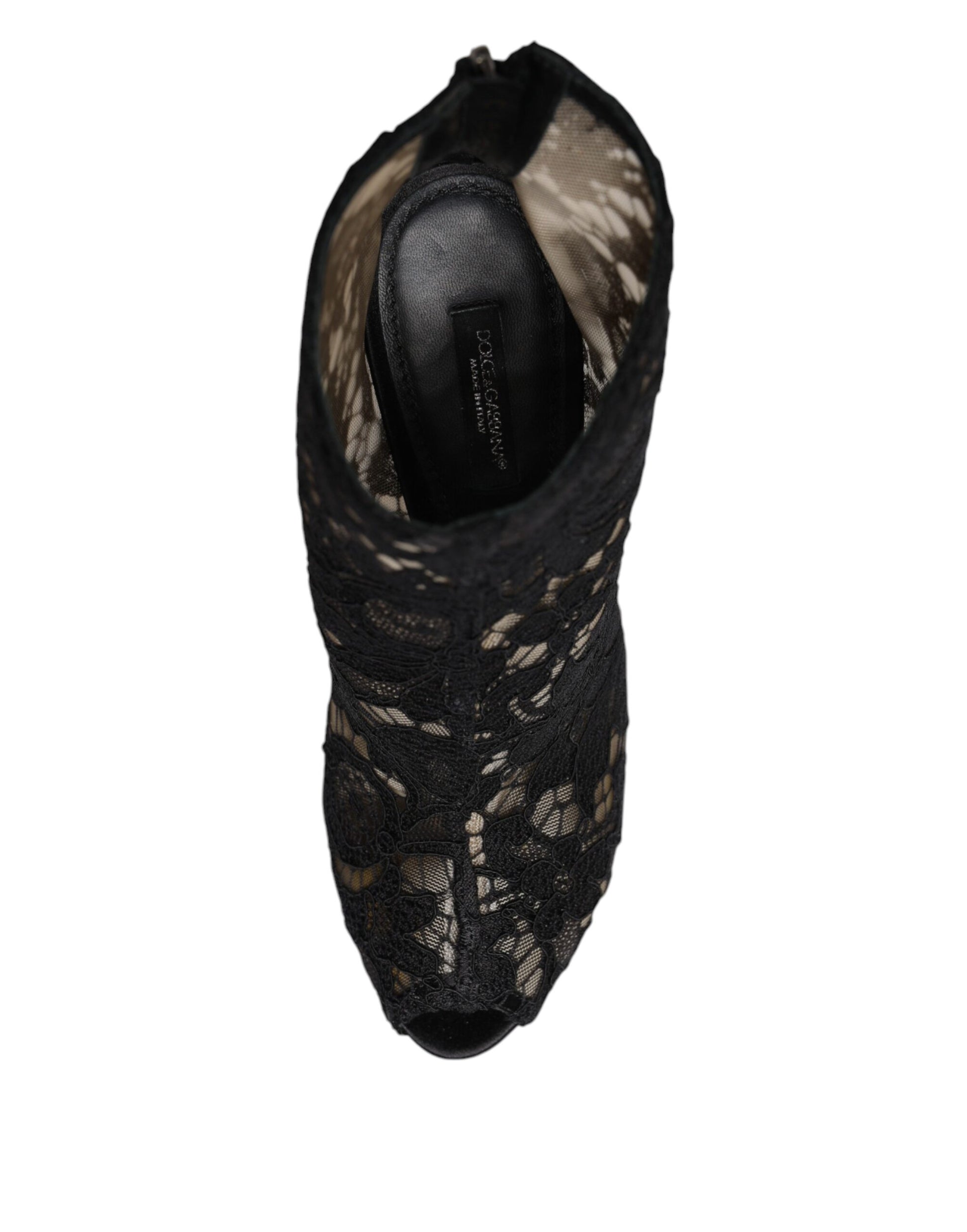 Dolce & Gabbana Black Floral Lace Heels Ankle Boots Shoes