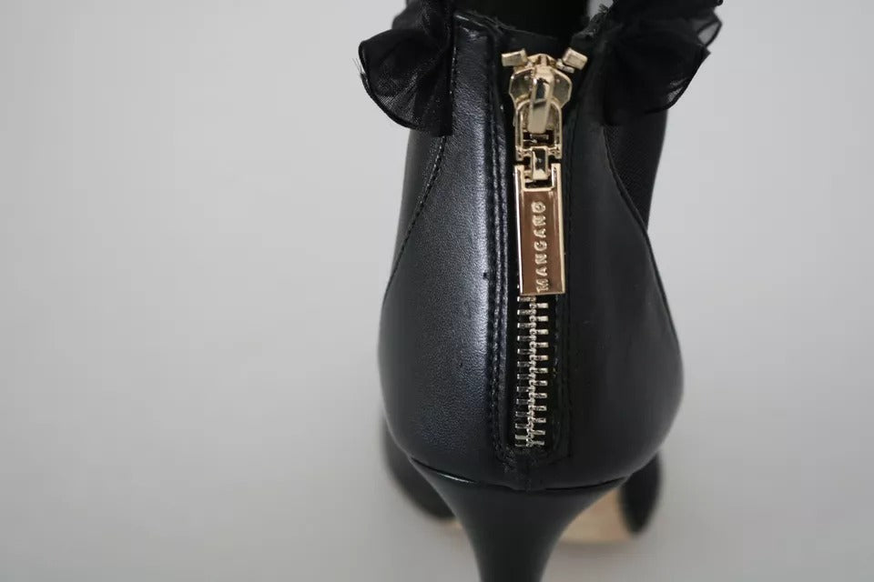 Schwarze Leder Mesh Stiletto High Heels Peep Toe Stiefel Schuhe
