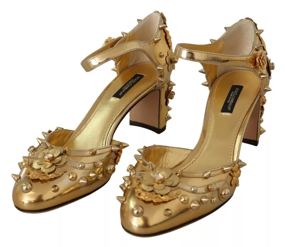 Dolce & Gabbana Gold Studs Vally Slingback Sandals Shoes