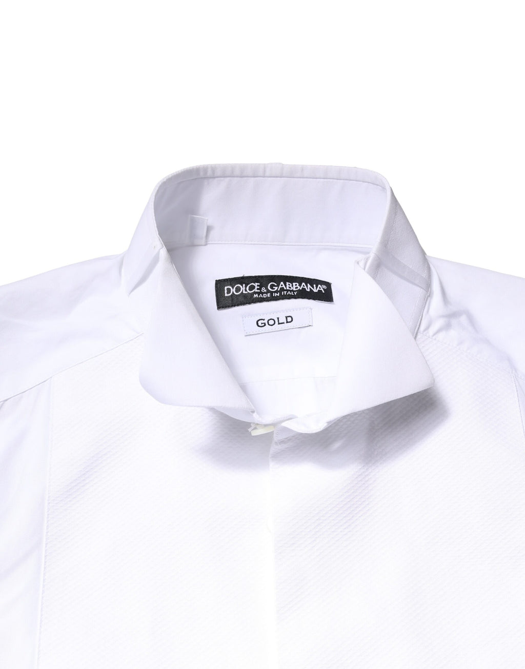 Dolce & Gabbana White GOLD Cotton Poplin Bib Formal Men Dress Shirt