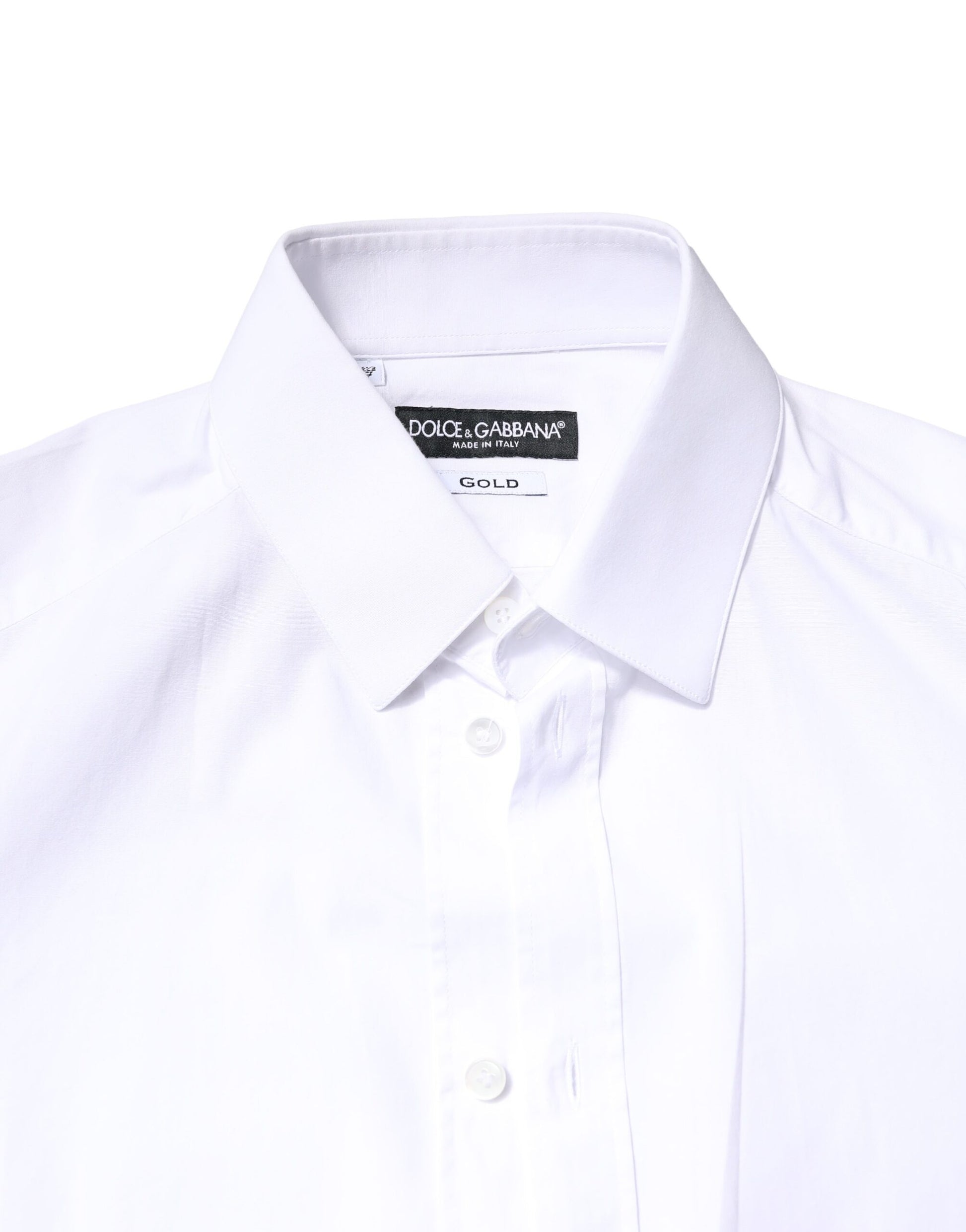 Dolce & Gabbana White GOLD Cotton Long Sleeves Dress Shirt