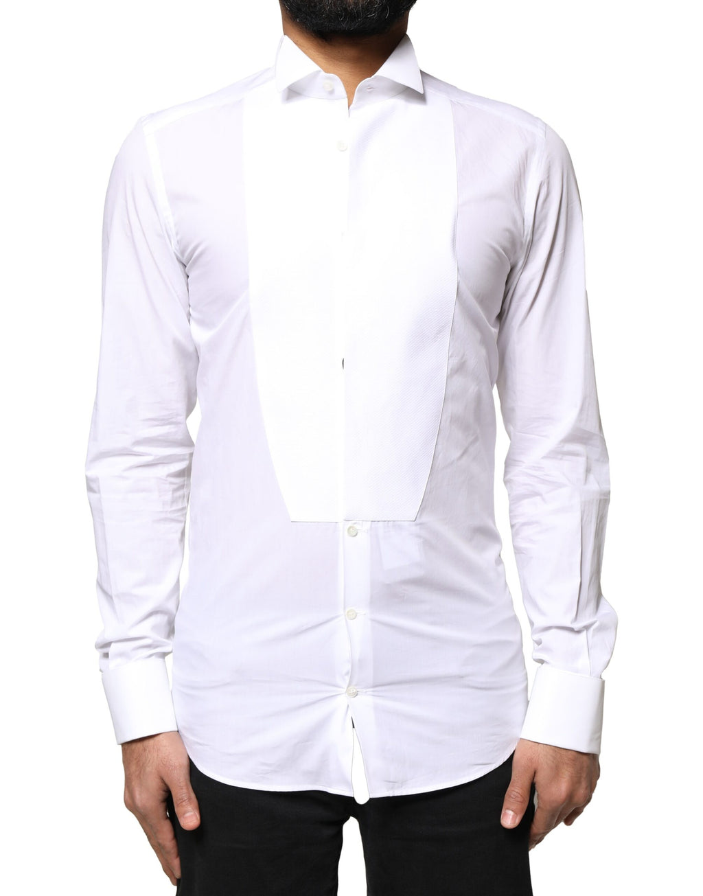 Dolce & Gabbana White GOLD Cotton Poplin Bib Formal Men Dress Shirt