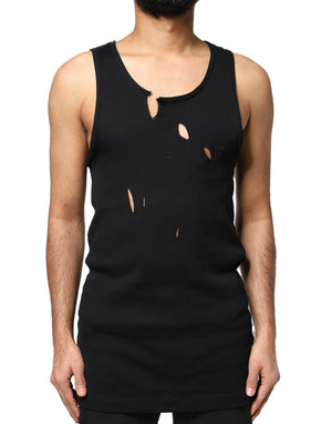 Schwarzes ärmelloses Herren-Tank-T-Shirt aus Baumwolle im Rip-Stil