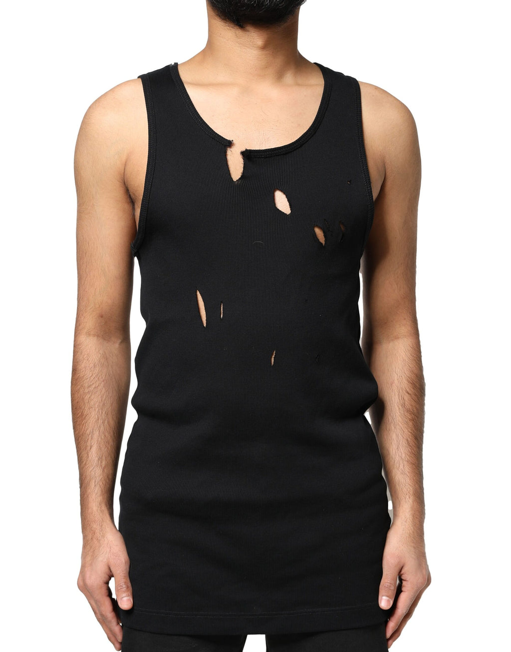Schwarzes ärmelloses Herren-Tank-T-Shirt aus Baumwolle im Rip-Stil