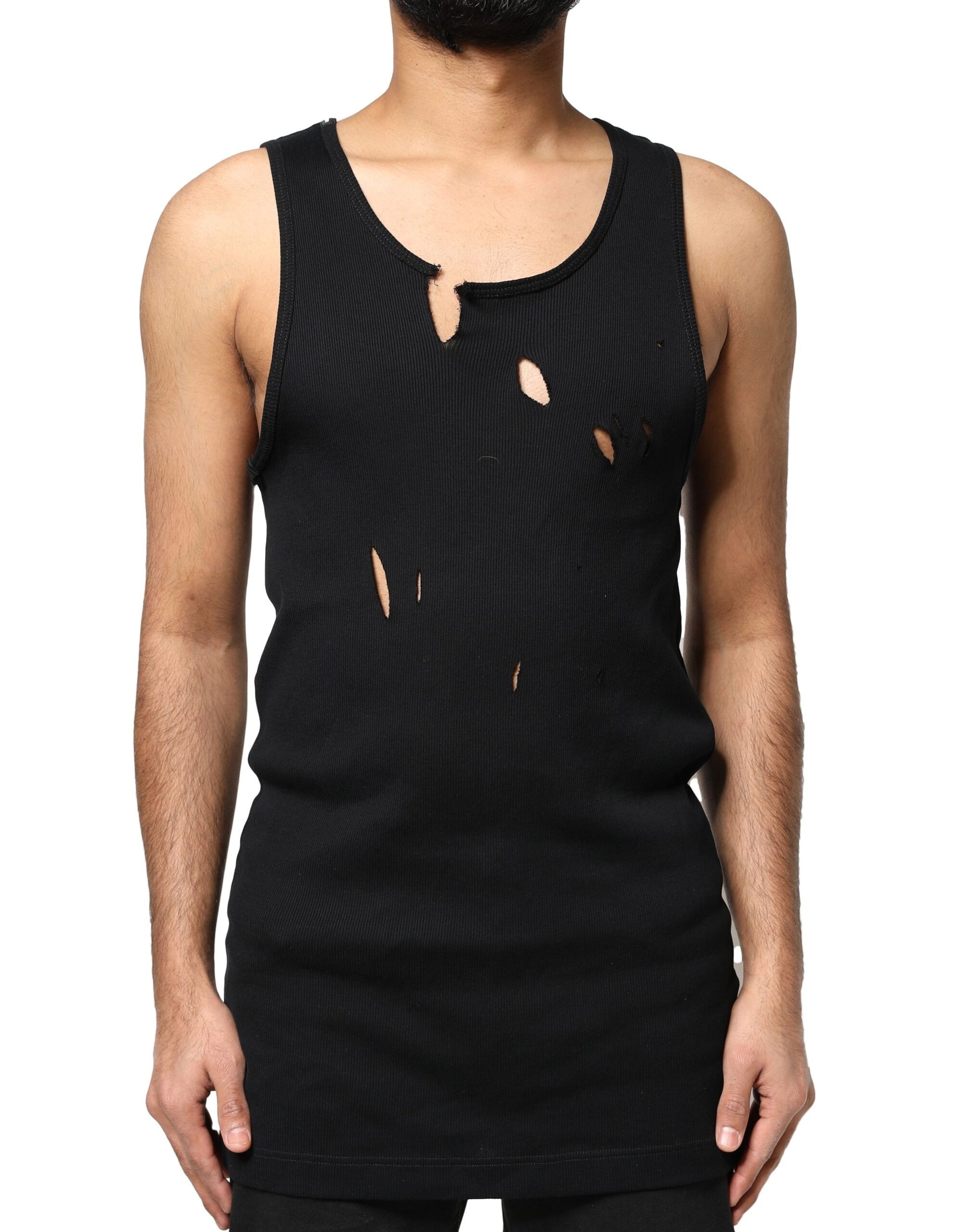 Schwarzes ärmelloses Herren-Tank-T-Shirt aus Baumwolle im Rip-Stil