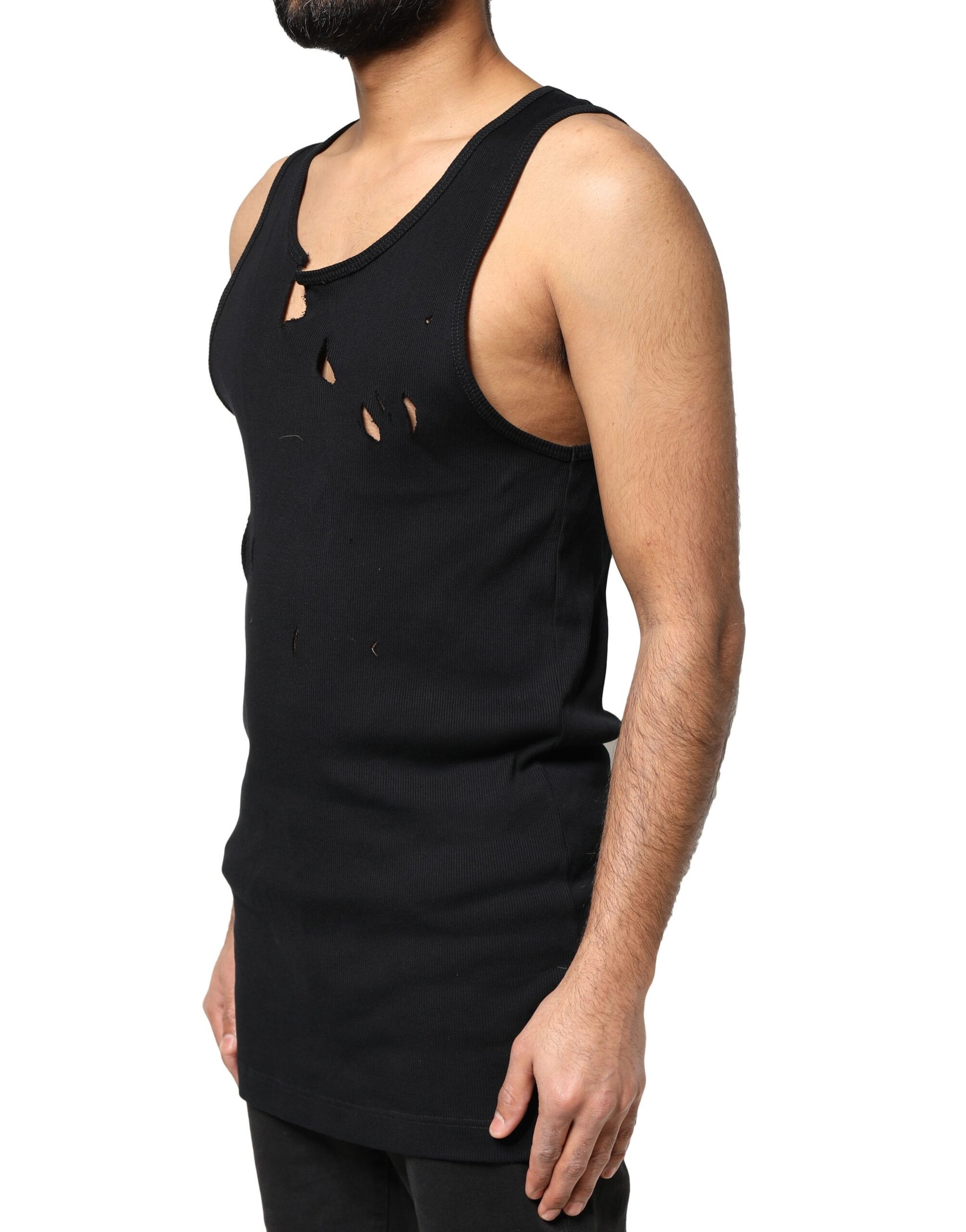 Schwarzes ärmelloses Herren-Tank-T-Shirt aus Baumwolle im Rip-Stil