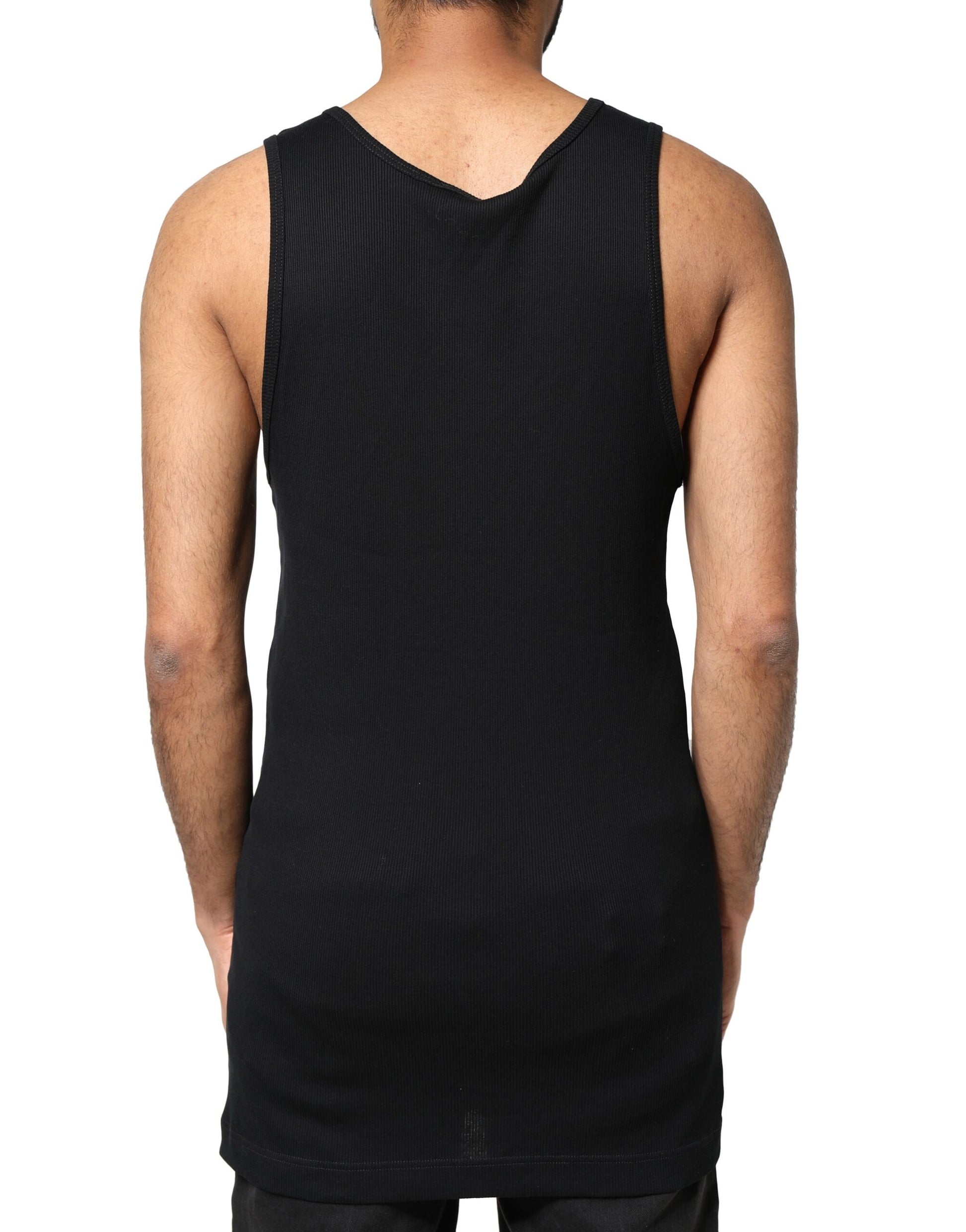 Schwarzes ärmelloses Herren-Tank-T-Shirt aus Baumwolle im Rip-Stil