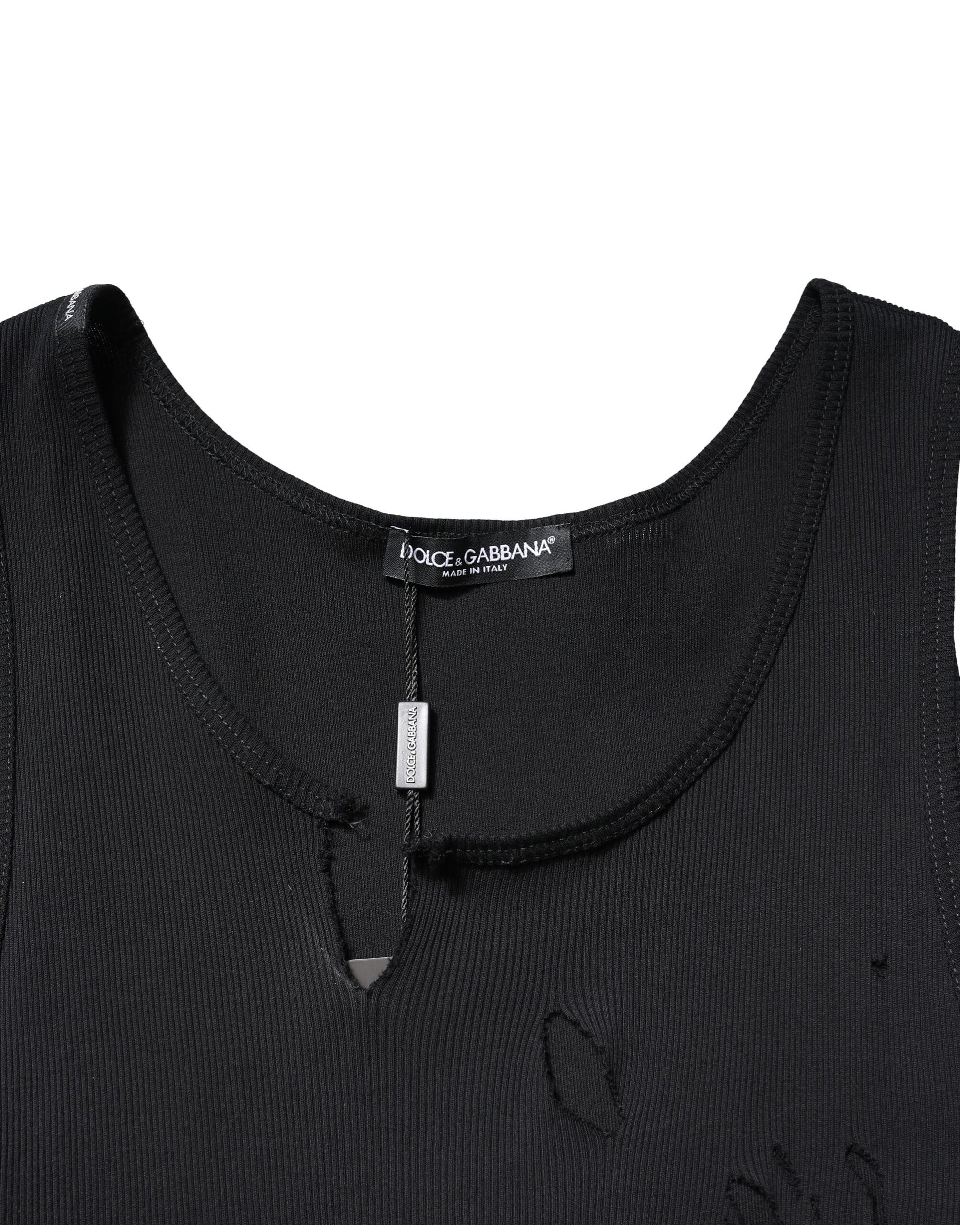 Schwarzes ärmelloses Herren-Tank-T-Shirt aus Baumwolle im Rip-Stil