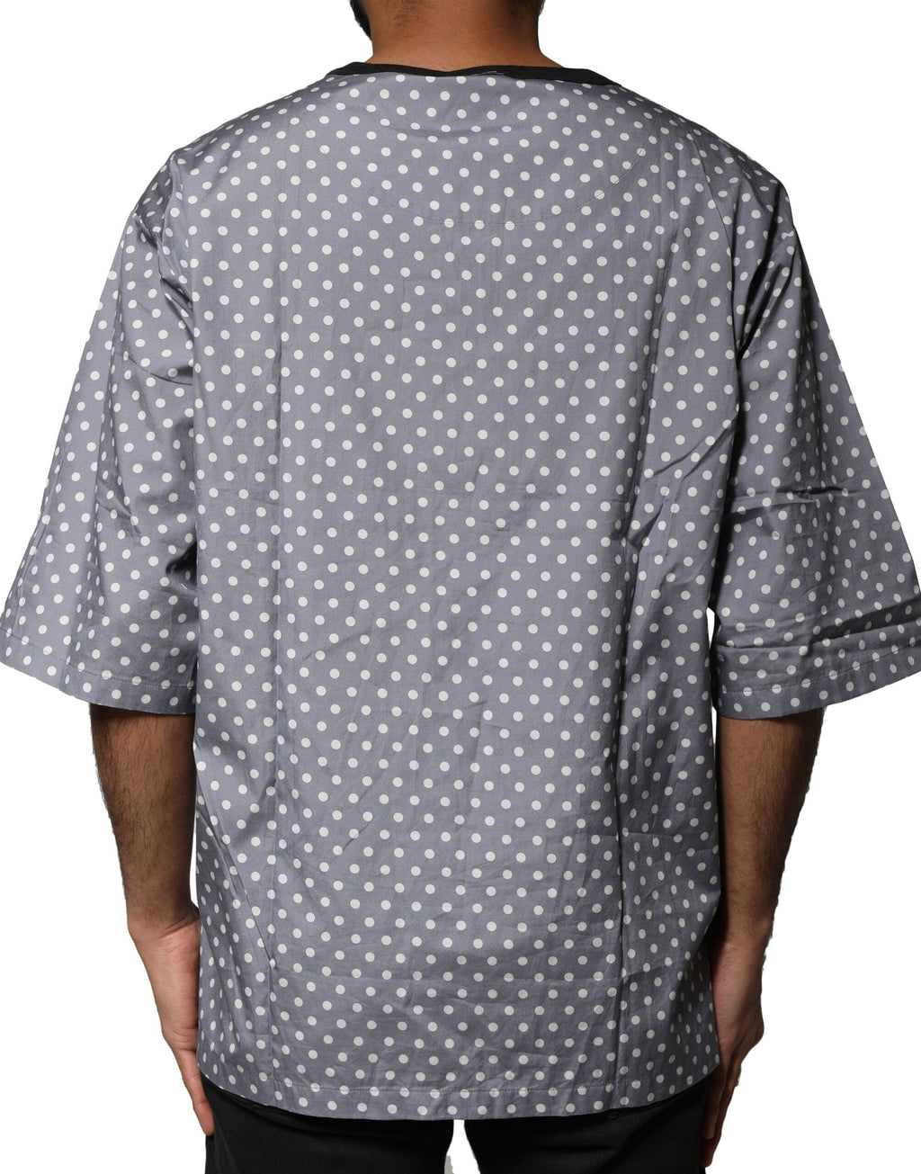 Graues T-Shirt mit Rundhalsausschnitt und Pin-Up-Print mit Polka Dots