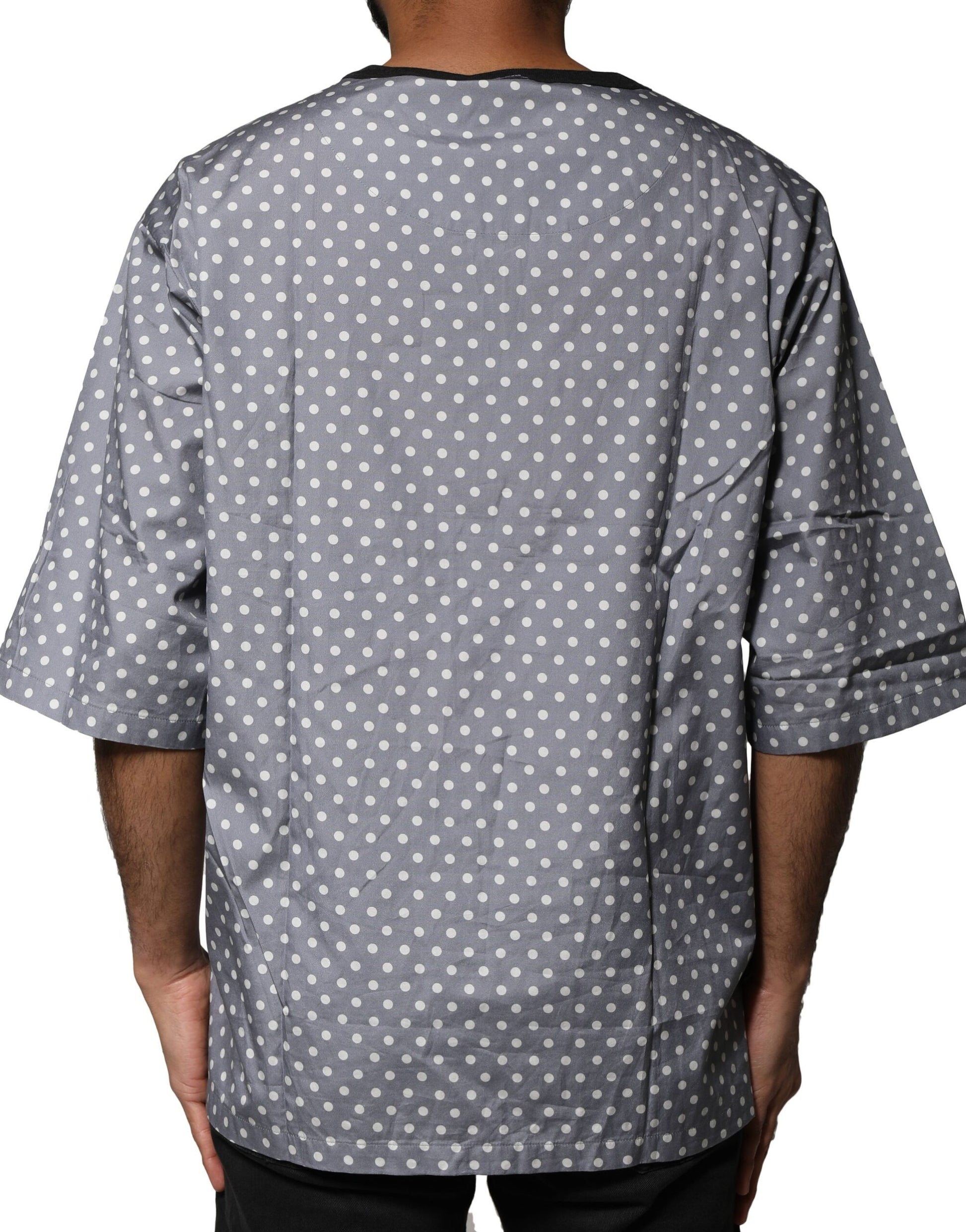 Graues T-Shirt mit Rundhalsausschnitt und Pin-Up-Print mit Polka Dots