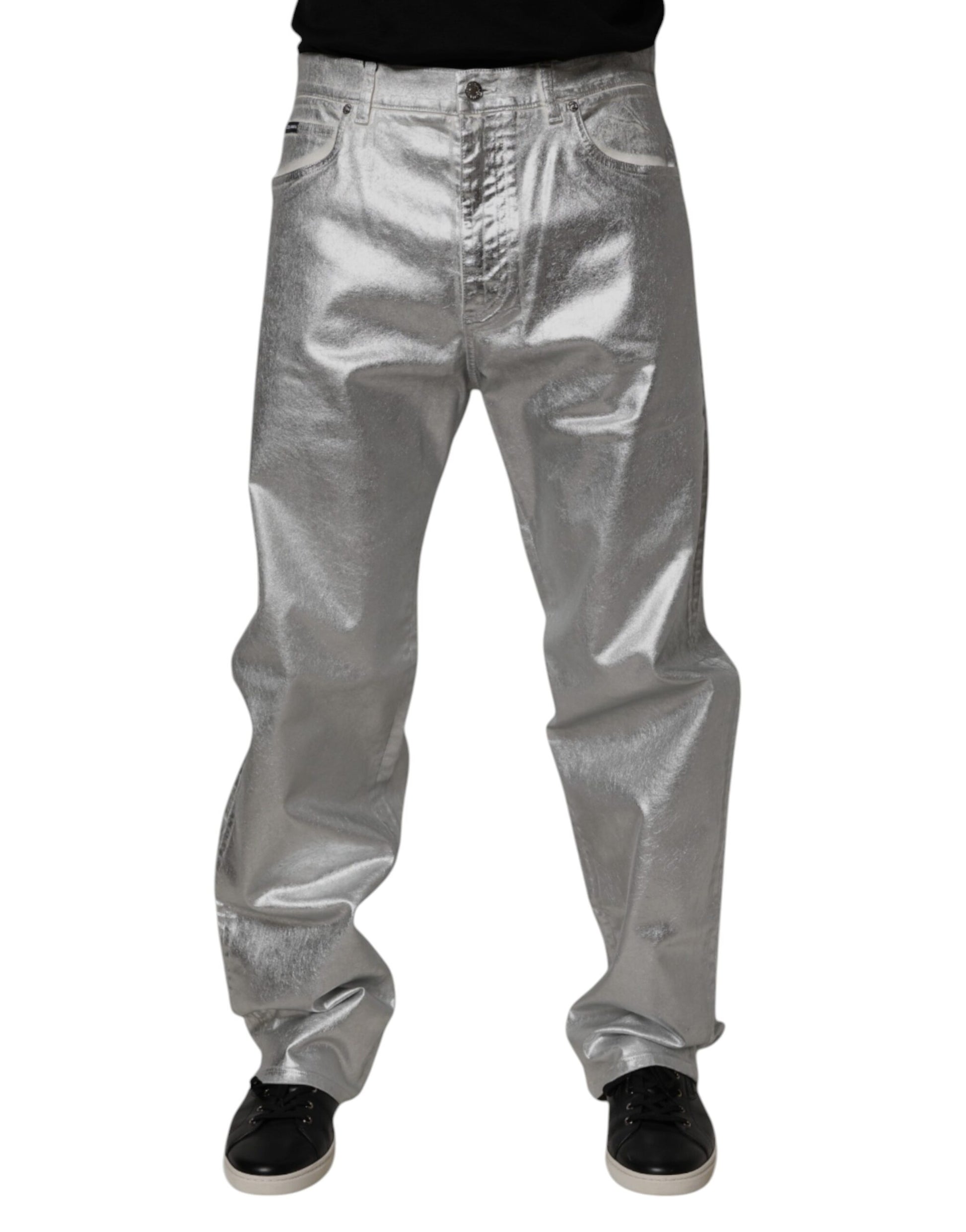 Gerade geschnittene Jeans aus Baumwolle in Metallic-Silber