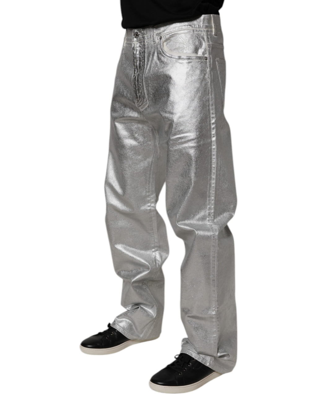 Gerade geschnittene Jeans aus Baumwolle in Metallic-Silber