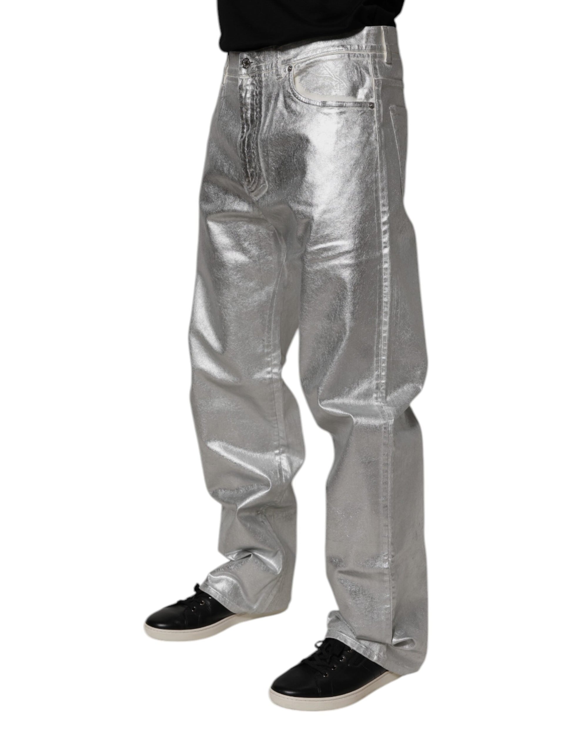Gerade geschnittene Jeans aus Baumwolle in Metallic-Silber