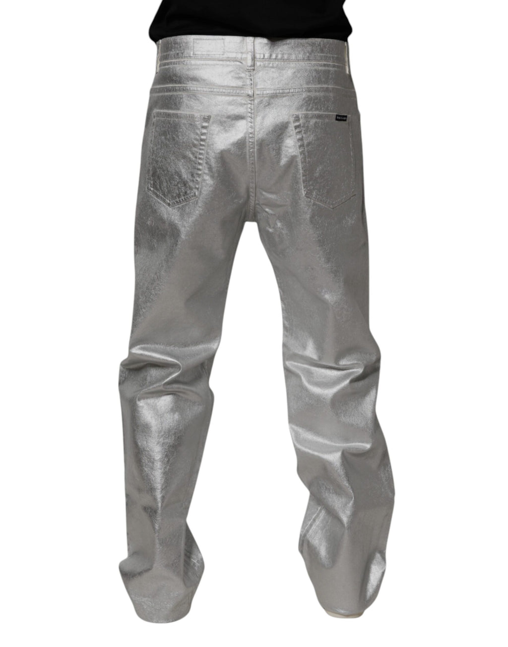 Gerade geschnittene Jeans aus Baumwolle in Metallic-Silber