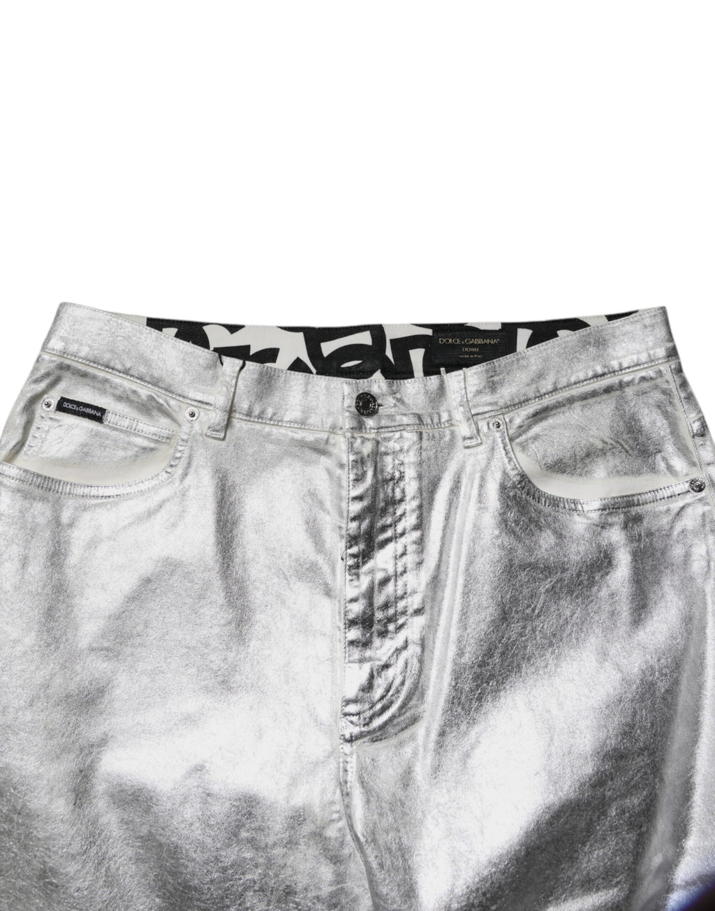 Gerade geschnittene Jeans aus Baumwolle in Metallic-Silber