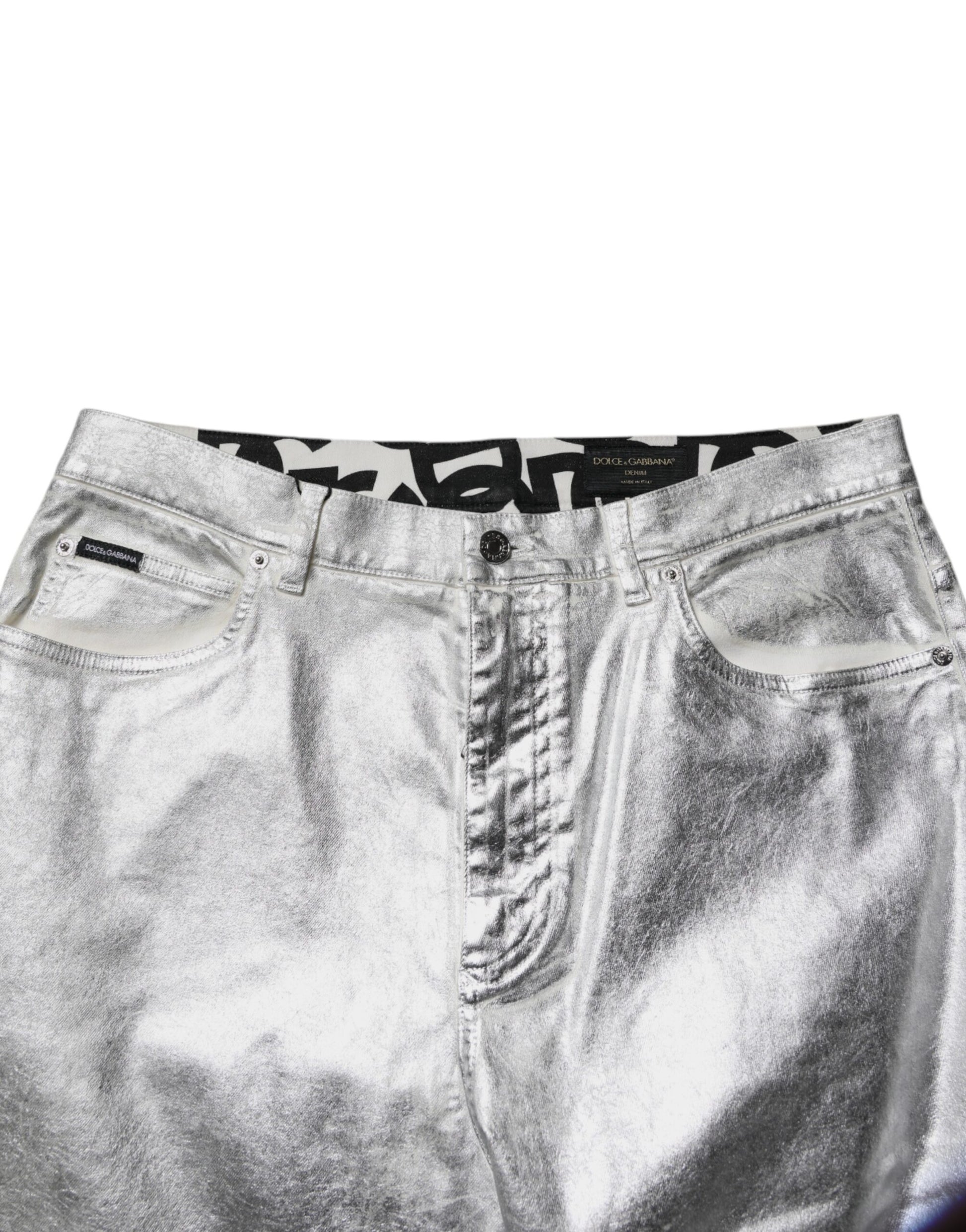 Gerade geschnittene Jeans aus Baumwolle in Metallic-Silber