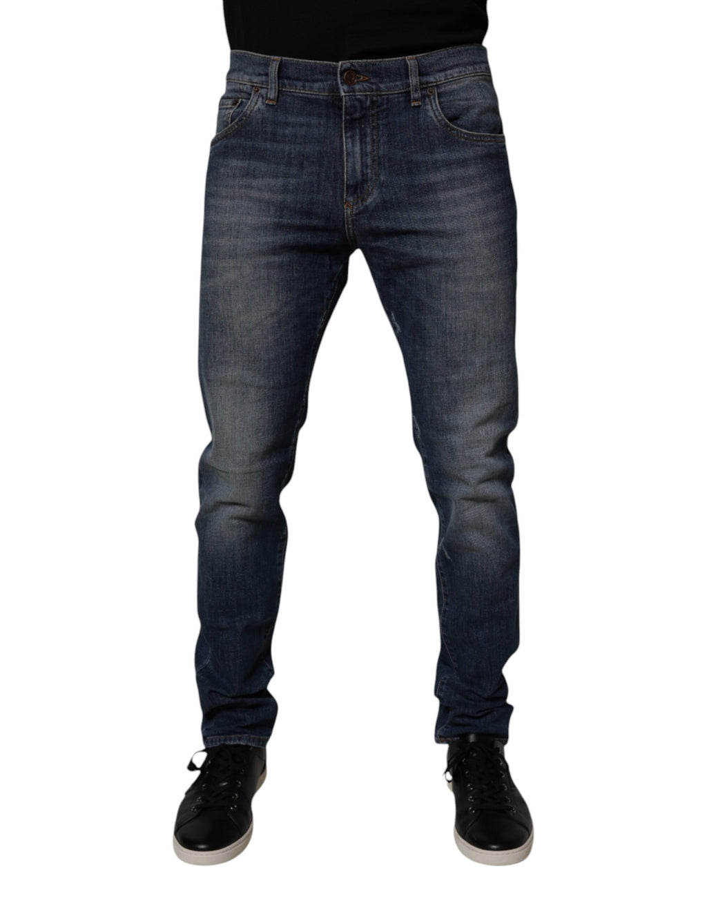 Dunkelblaue Skinny Jeans aus Baumwoll-Leder