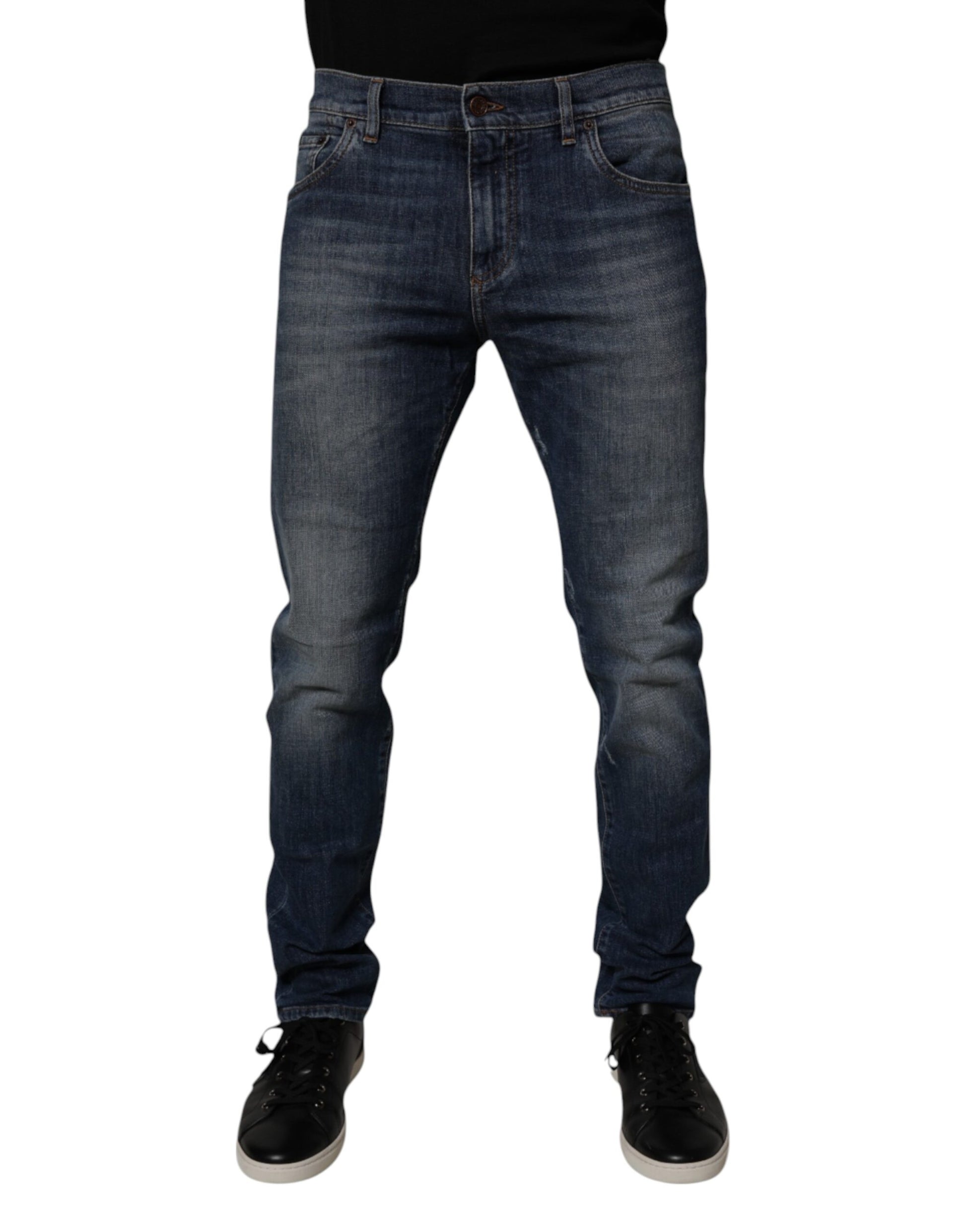 Dunkelblaue Skinny Jeans aus Baumwoll-Leder