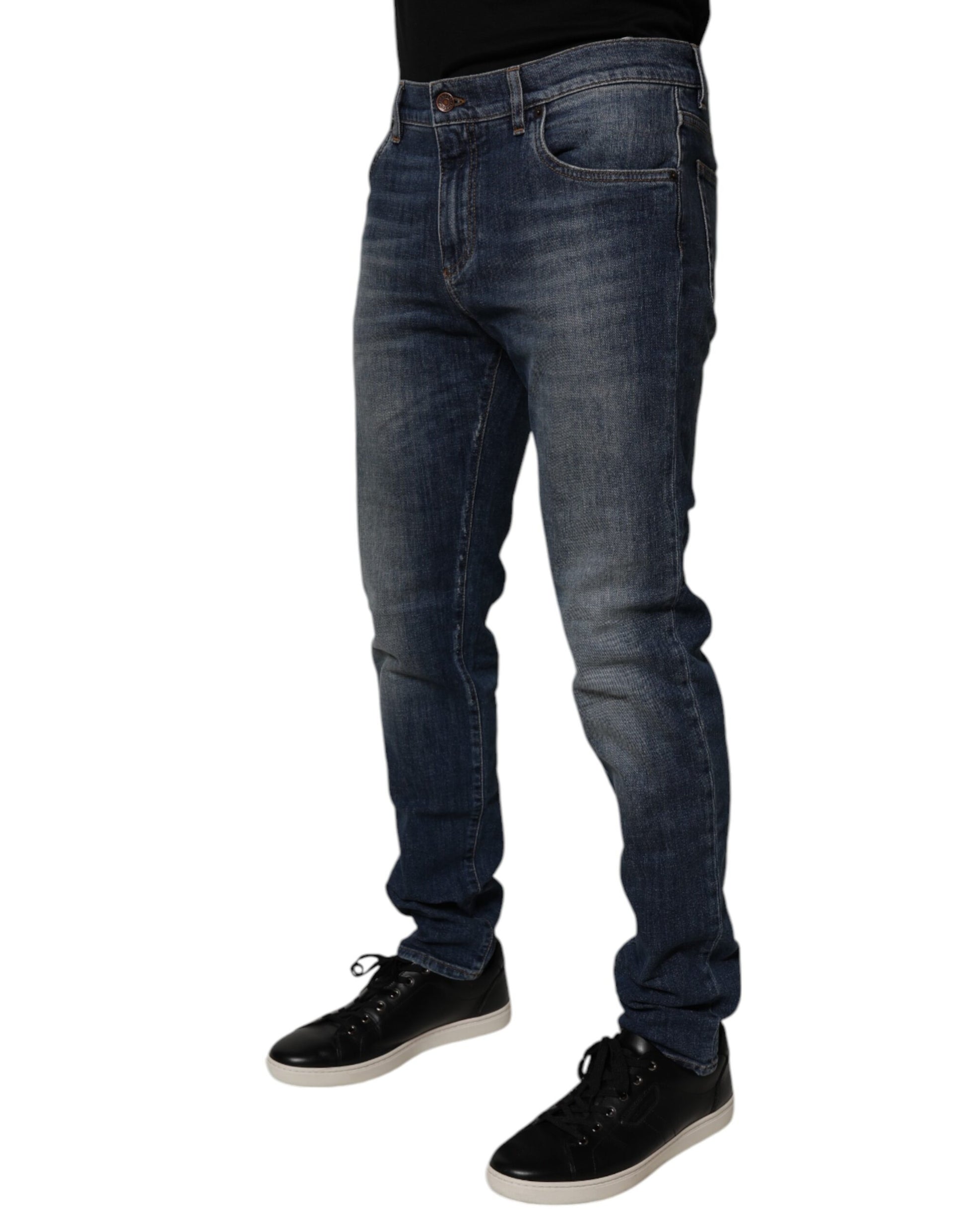 Dunkelblaue Skinny Jeans aus Baumwoll-Leder