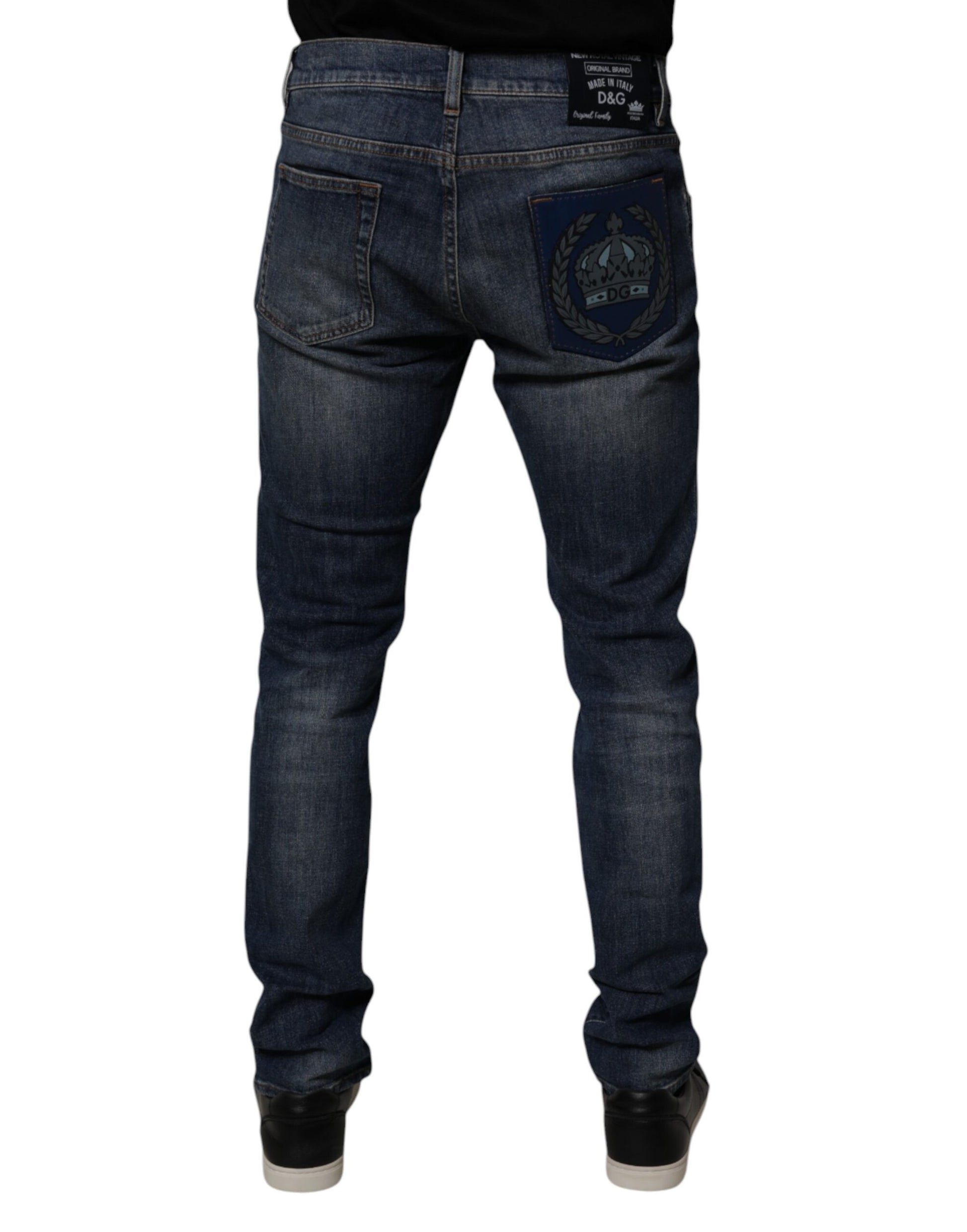 Dunkelblaue Skinny Jeans aus Baumwoll-Leder