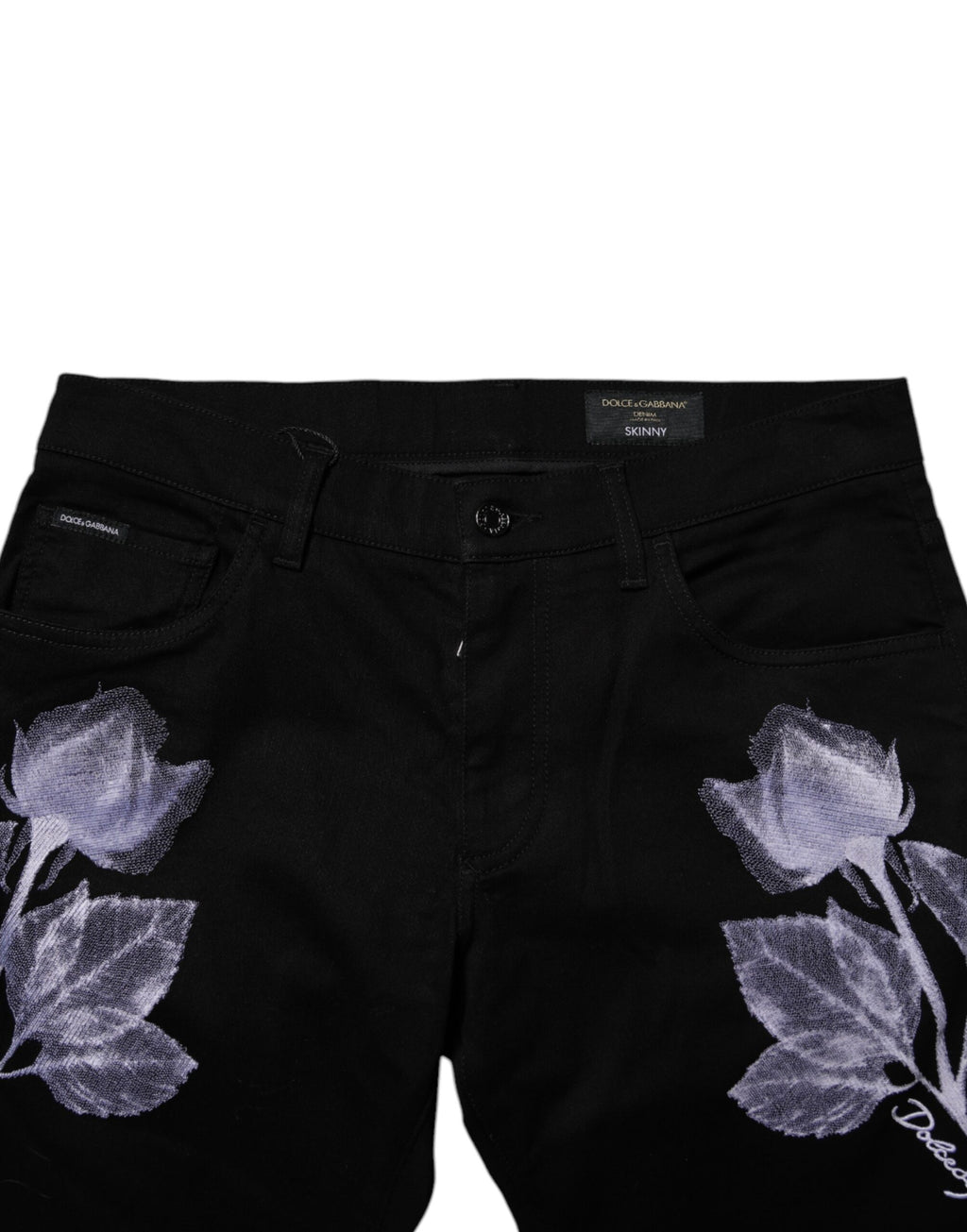 Schwarze Skinny Jeans aus Baumwolle mit Blumenmuster für Herren