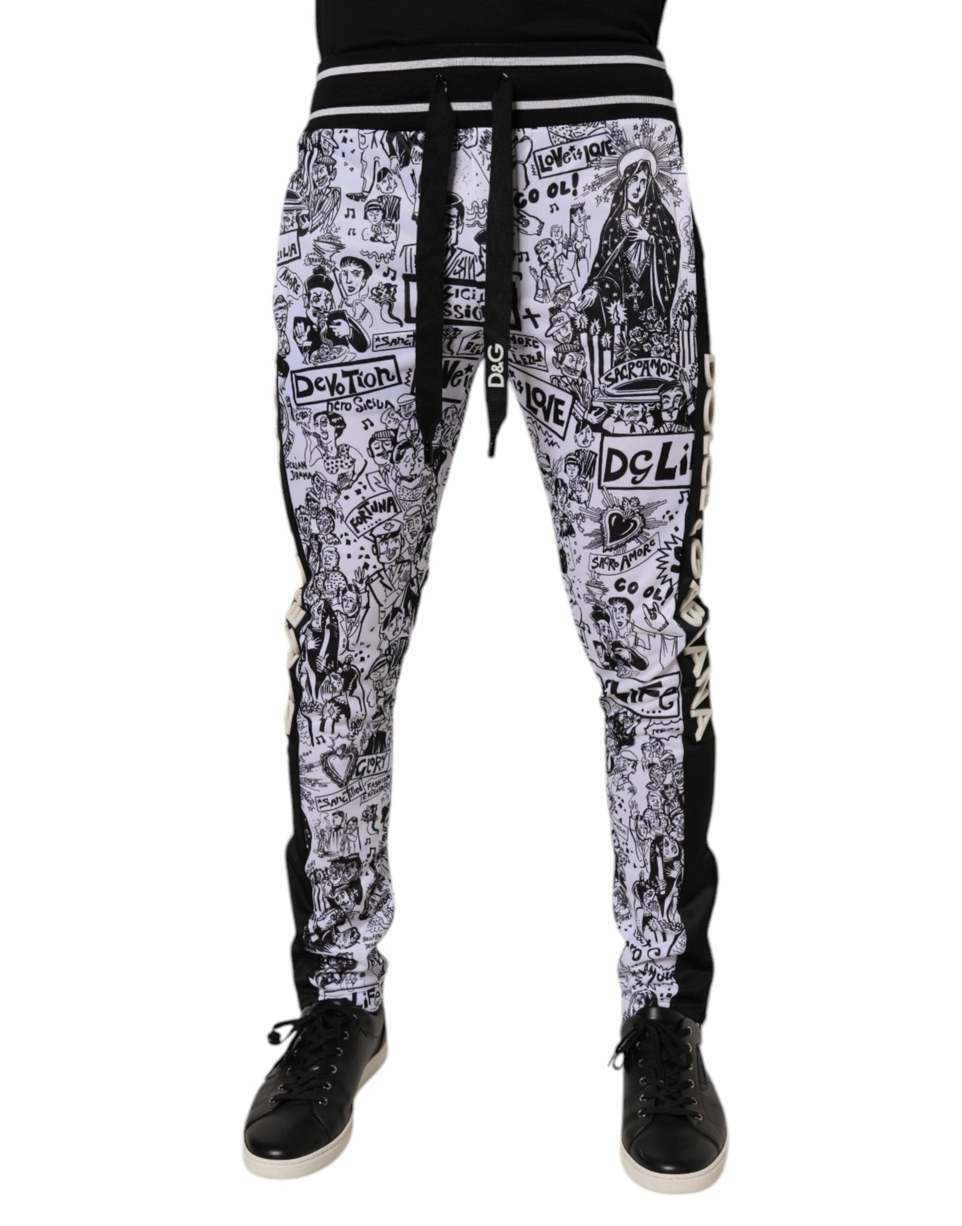 Weiße Graffiti Polyester Jogger Herren Jogginghose