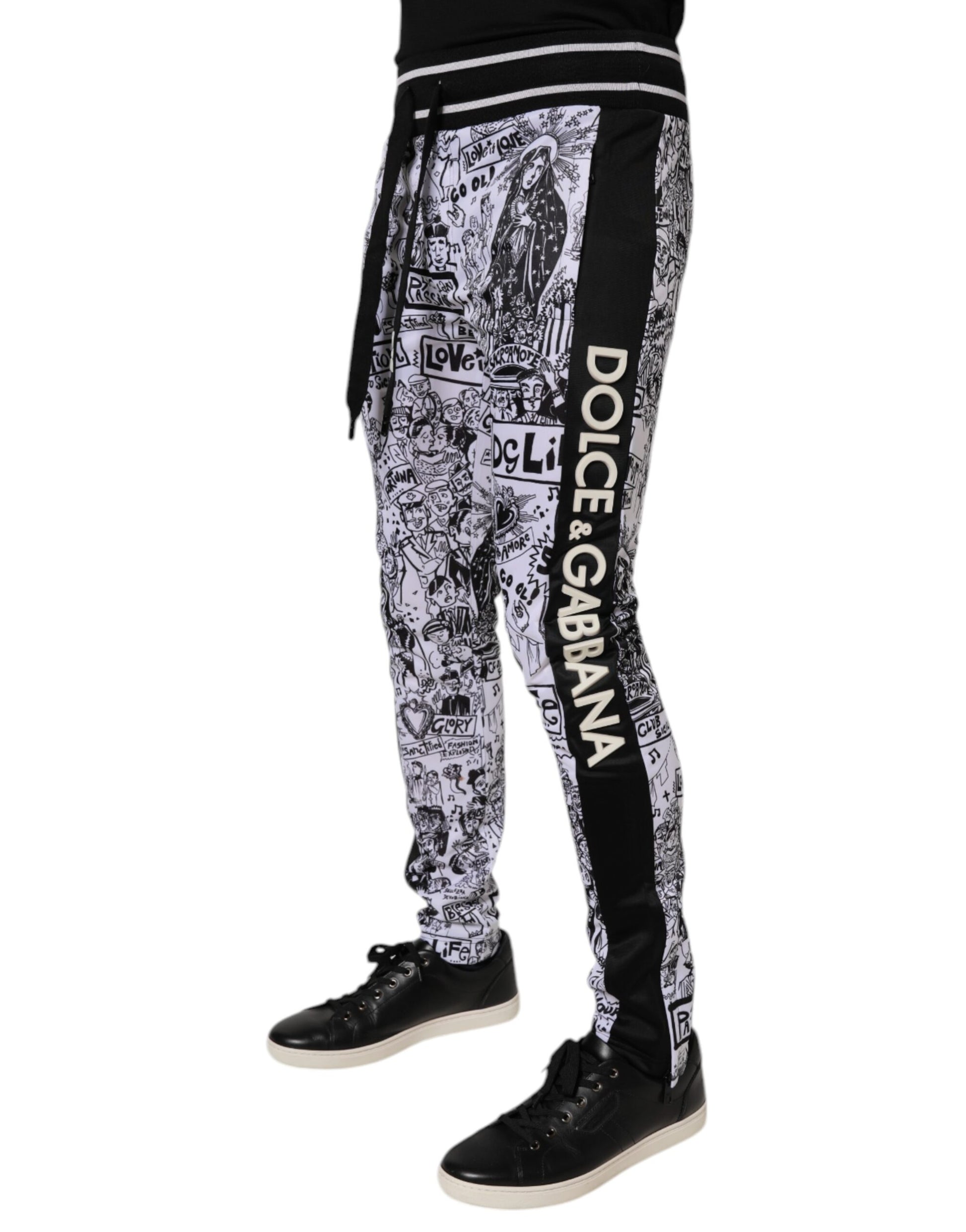 Weiße Graffiti Polyester Jogger Herren Jogginghose