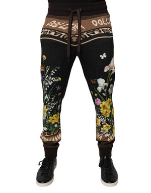 Schwarze Jogginghose aus Baumwolle mit Blumenmuster
