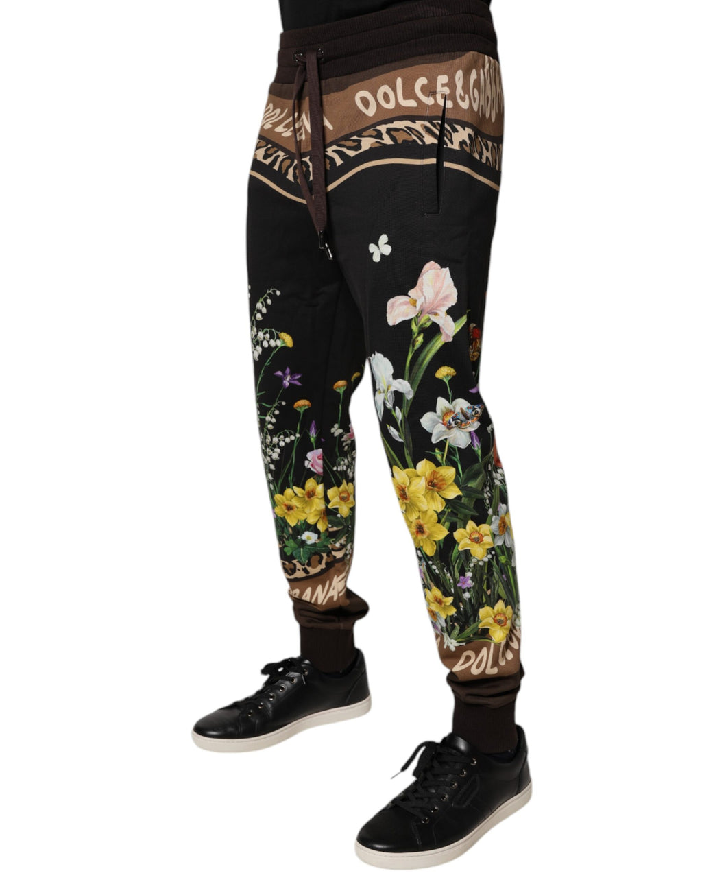 Schwarze Jogginghose aus Baumwolle mit Blumenmuster