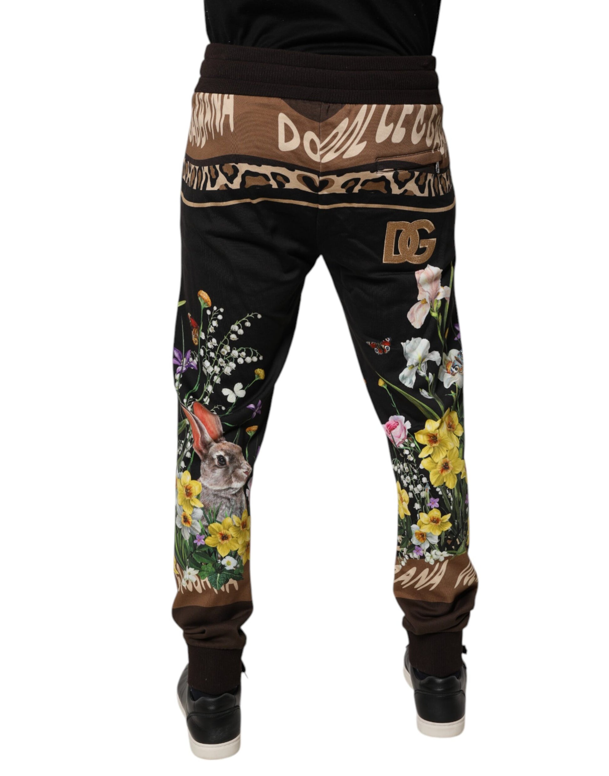 Schwarze Jogginghose aus Baumwolle mit Blumenmuster