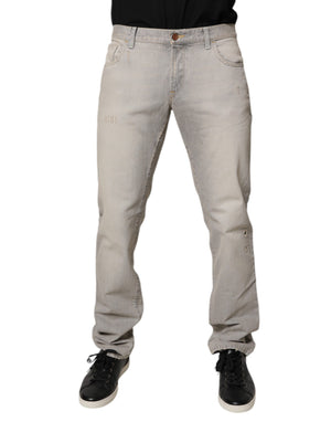 Hellgraue Skinny-Jeans aus Baumwolle