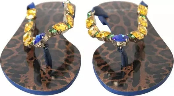 Dolce & Gabbana Blue Crystals Flats Sandals Beachwear Shoes