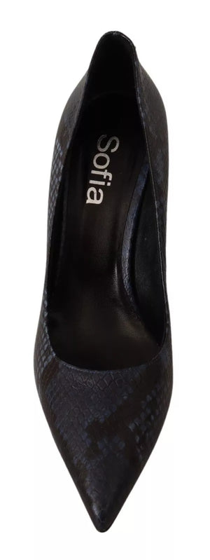 Black Snake Skin Leather Stiletto High Heels Pumps Shoes