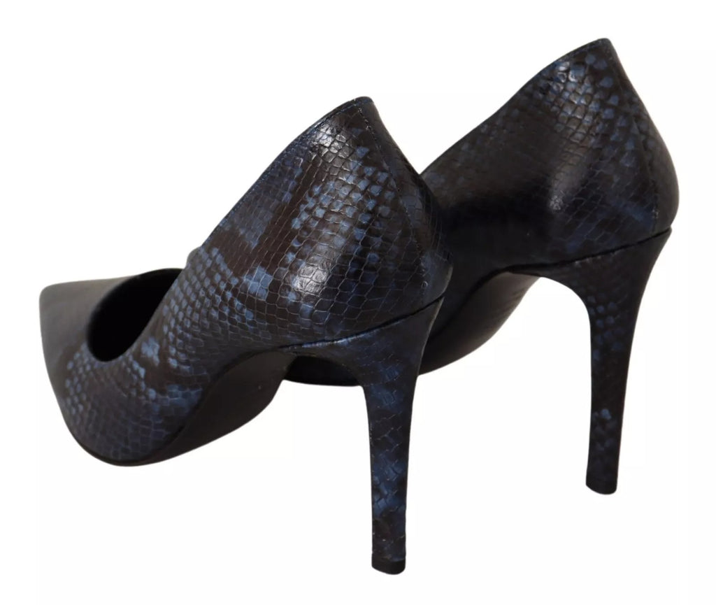 Black Snake Skin Leather Stiletto High Heels Pumps Shoes