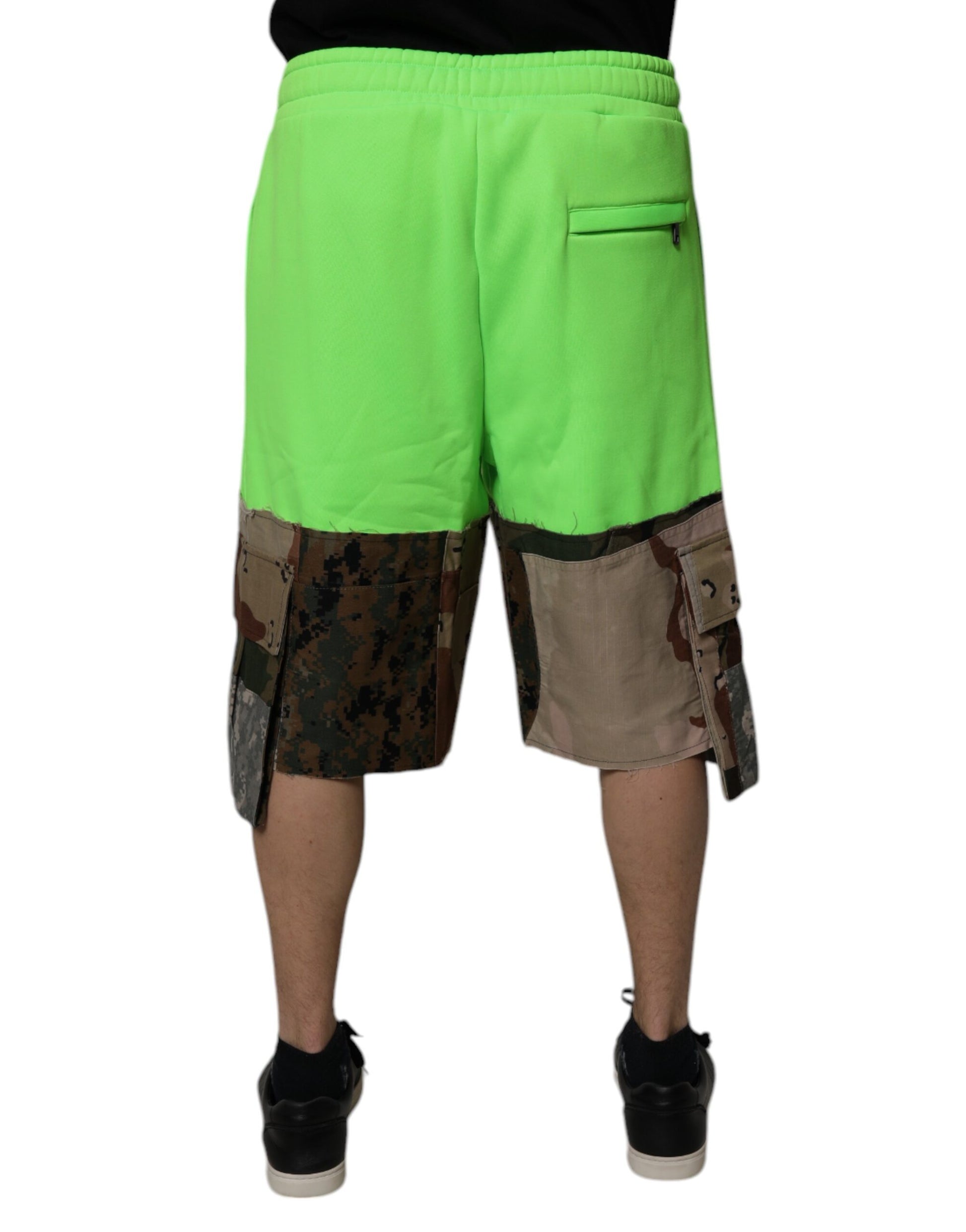 Dolce & Gabbana Green Patchwork Cargo Bermuda Shorts