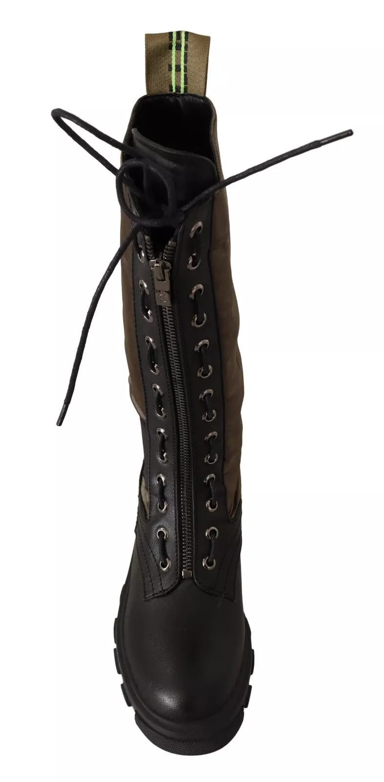 Schwarz-grüne hohe Kampfstiefel mit Schnürung, Militärschuhe