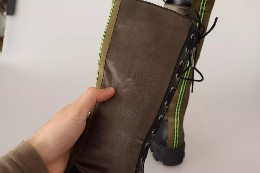 Schwarz-grüne hohe Kampfstiefel mit Schnürung, Militärschuhe