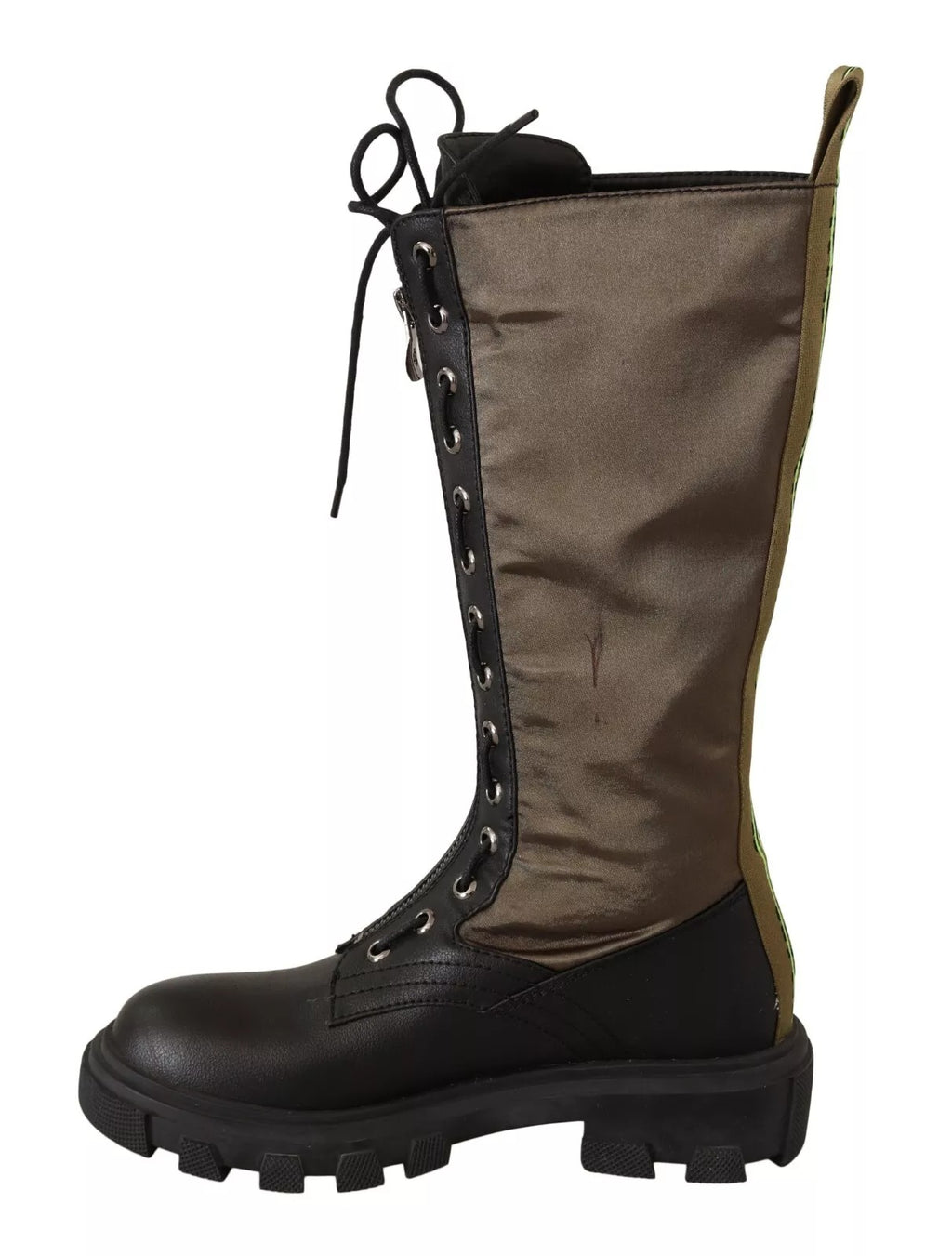Schwarz-grüne hohe Kampfstiefel mit Schnürung, Militärschuhe