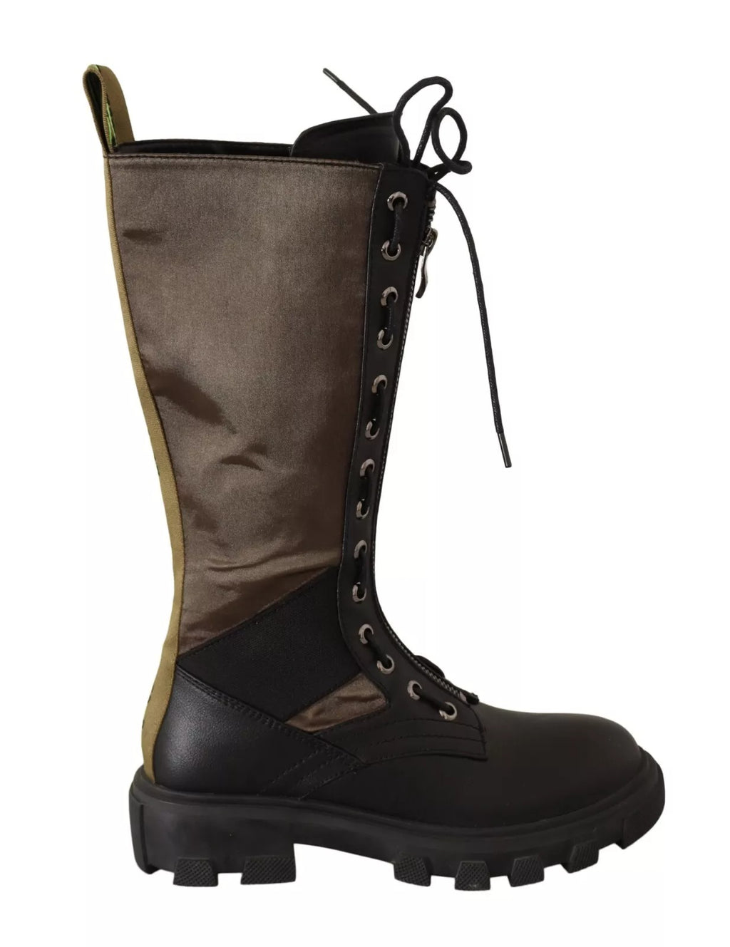 Schwarz-grüne hohe Kampfstiefel mit Schnürung, Militärschuhe