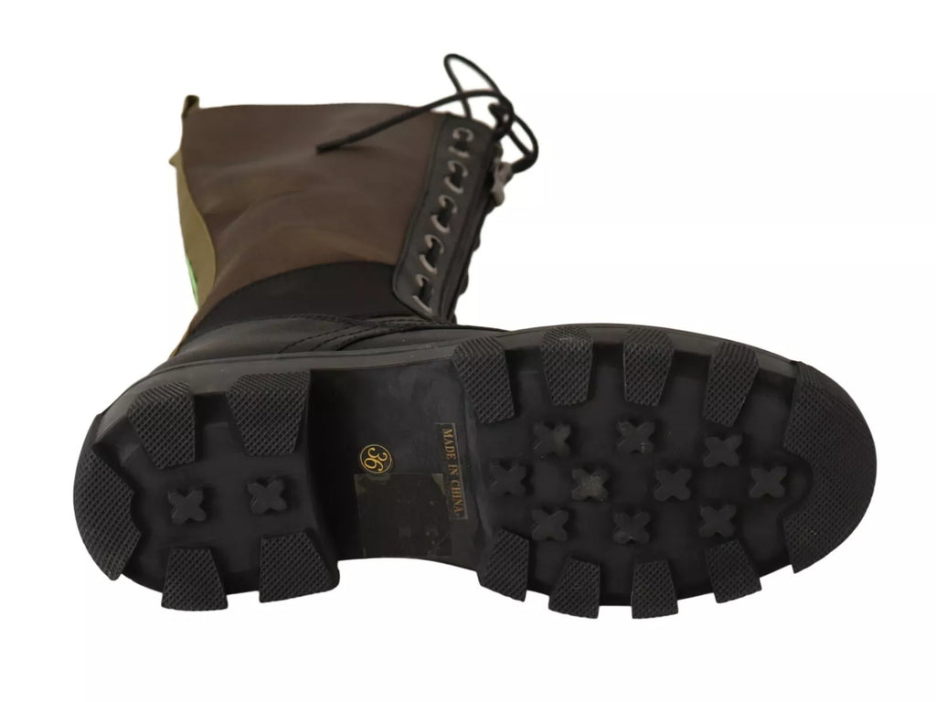 Schwarz-grüne hohe Kampfstiefel mit Schnürung, Militärschuhe